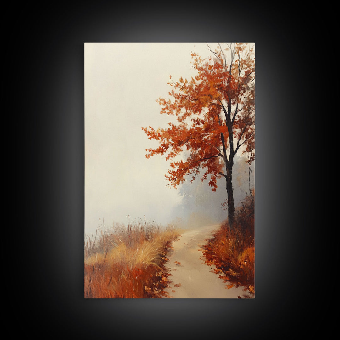 Framed Canvas Print of a Cozy Autumn Path with Trees and Fall Leaves, Rustic Country Decor, Moody Landscape Art, Best Gift Idea, Fall Decor