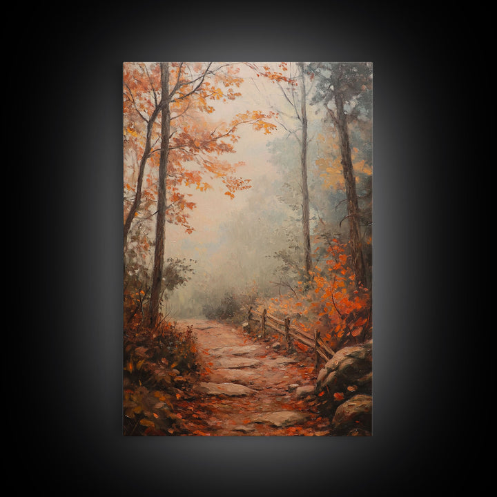 Framed Canvas Print of a Fall Path with Fence and Trees, Autumn Wall Art, Rustic Country Decor, Best Gift Idea, Modern Farmhouse Fall Decor