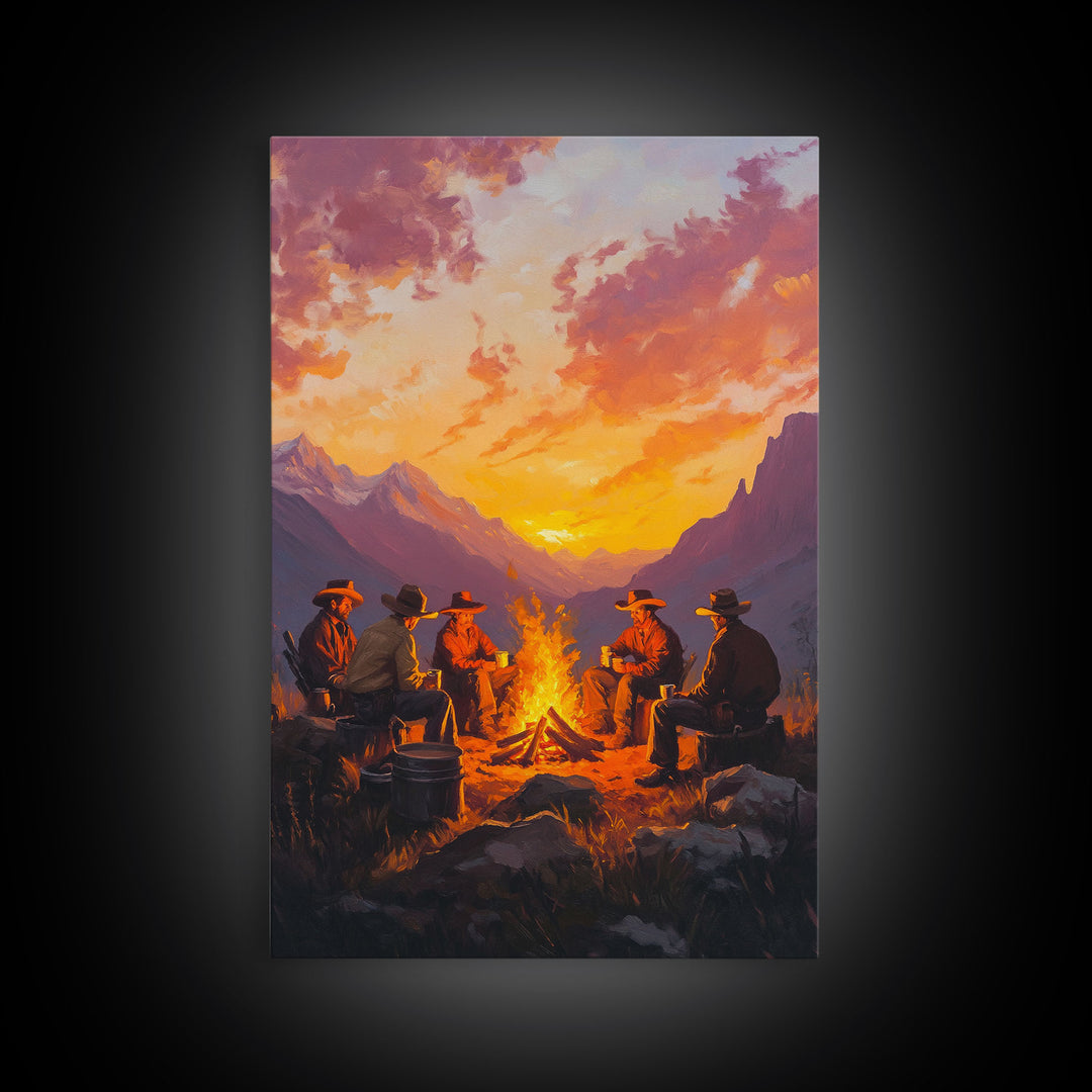 Red Barn at Fall Sunset Framed Canvas Print, Warm Autumn Landscape with Cows in Pasture, Perfect Wall Art for Country and Farmhouse Homes