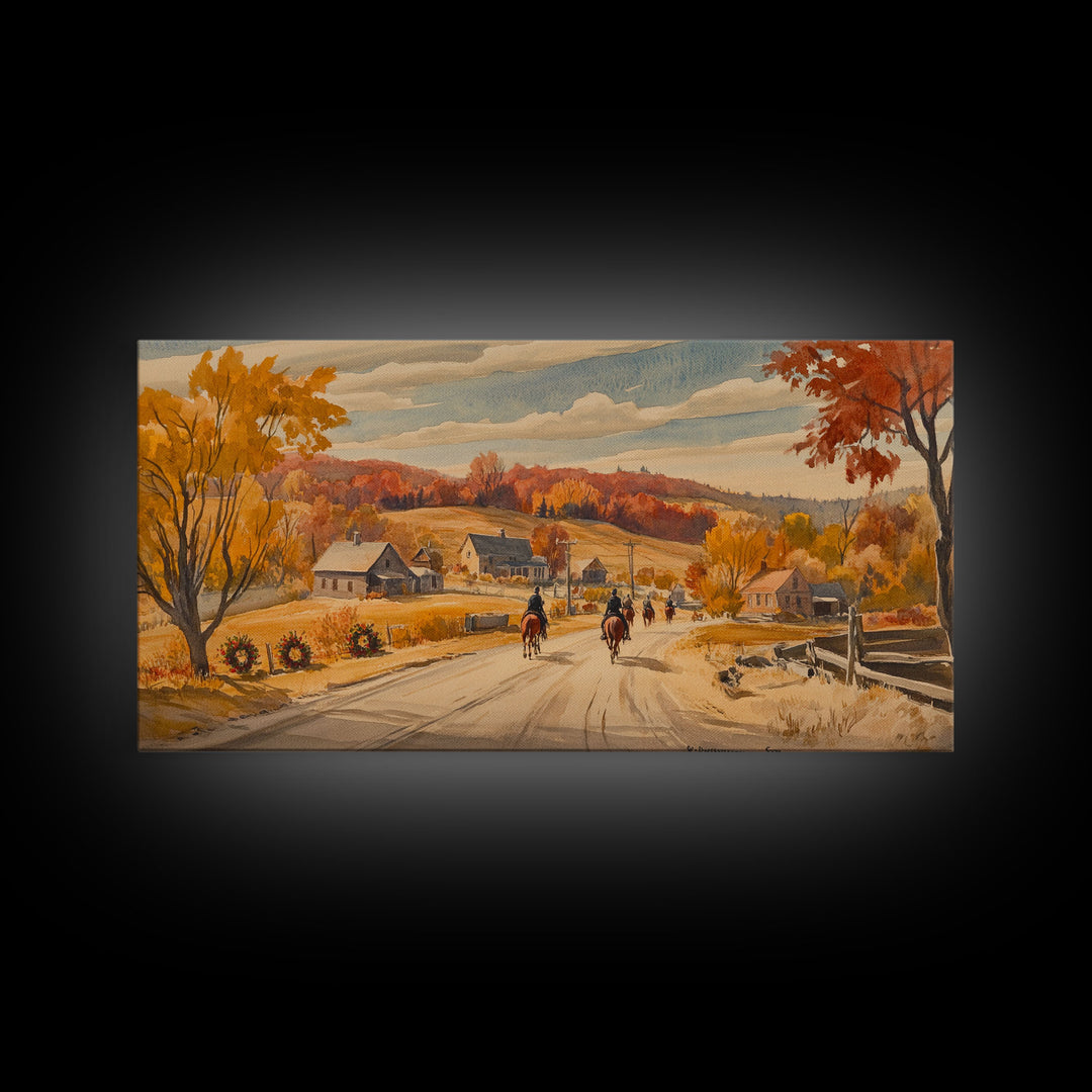 Framed Canvas Print Autumn Cowboy Riders in Fall Colors, Perfect Autumn Decor, Rustic Western Wall Art, and Seasonal Fall Wall Print
