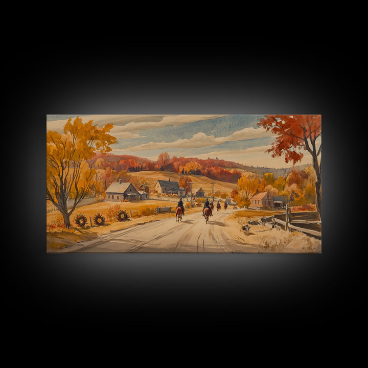 Framed Canvas Print Autumn Cowboy Riders in Fall Colors, Perfect Autumn Decor, Rustic Western Wall Art, and Seasonal Fall Wall Print