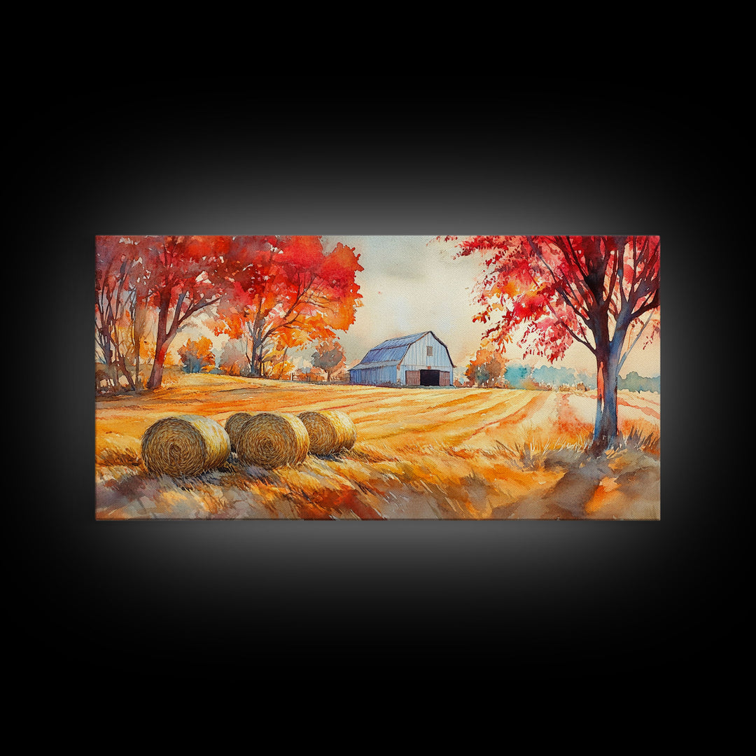 Rustic Autumn Farmhouse Scene Framed Canvas Print Fall Country Landscape with Barn Seasonal Wall Art Farmhouse Decor Holiday Gift 2024