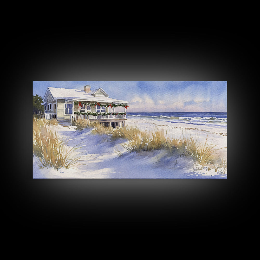 Coastal farmhouse Christmas beach decor Canvas Print rustic cabin holiday wall art vintage Christmas art seasonal decor holiday home decor