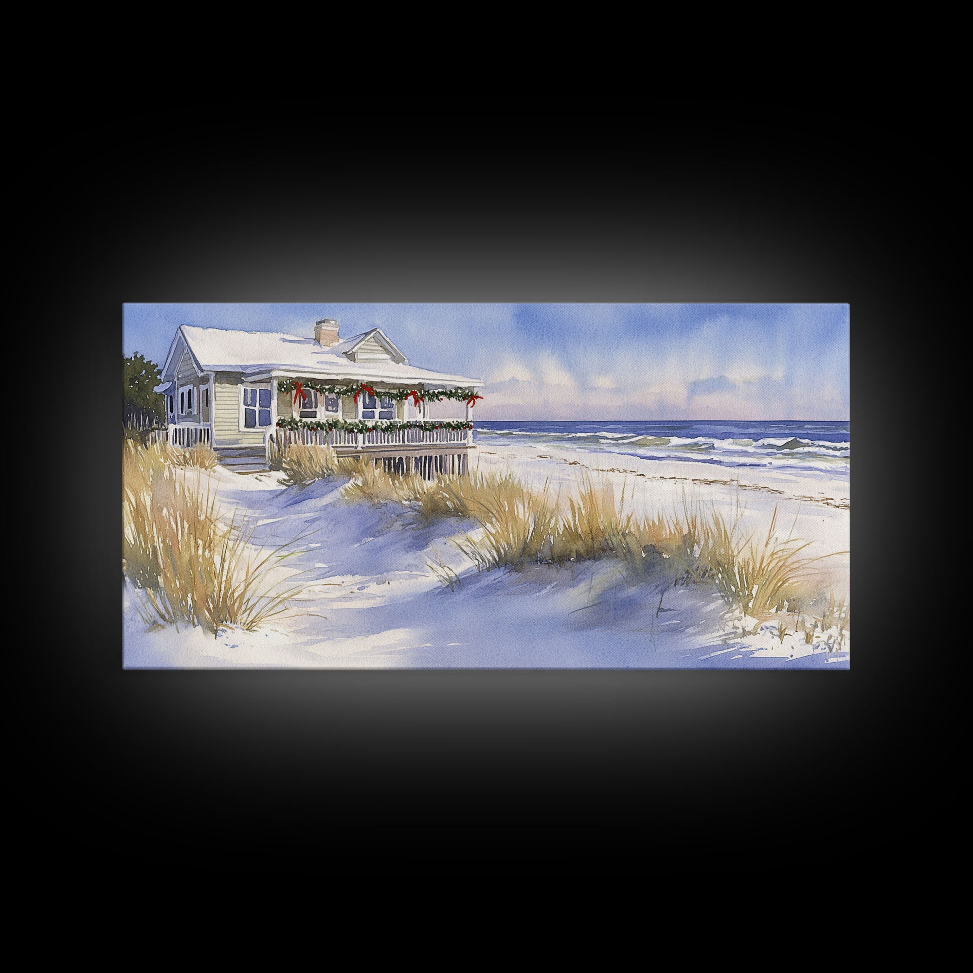 Coastal farmhouse Christmas beach decor Canvas Print rustic cabin holiday wall art vintage Christmas art seasonal decor holiday home decor