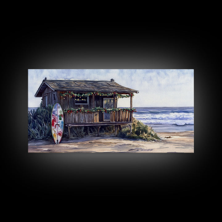 Christmas beach art Framed Canvas Print tropical Christmas decor holiday wall art Christmas vacation gift idea vintage Christmas wall art
