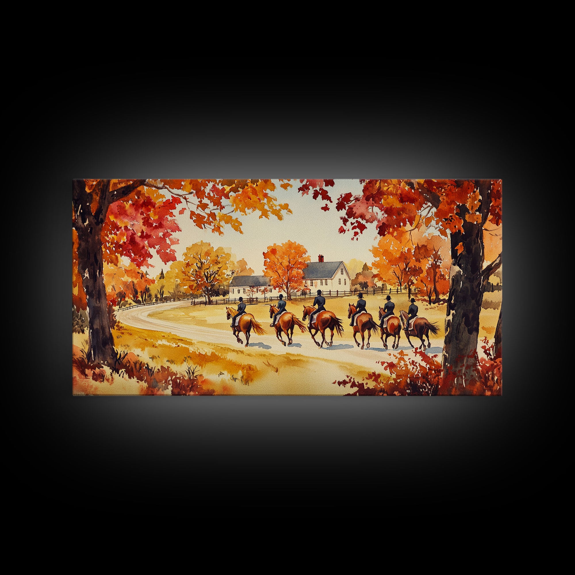 Fall farmhouse wall art Framed Canvas Print equestrian scene autumn country decor cozy farmhouse holiday decor above sofa art gift idea