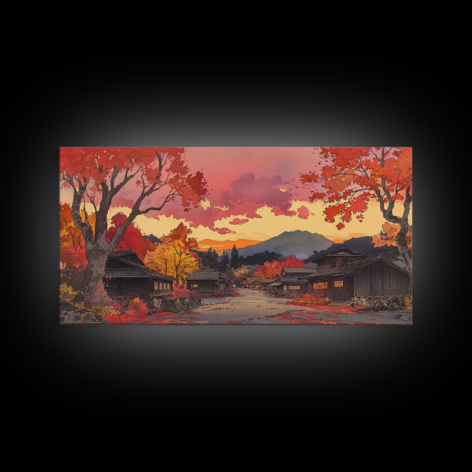 Fall farmhouse wall art, moody landscape, canvas print, rustic Christmas decor, holiday decor, gallery wall, seasonal wall art