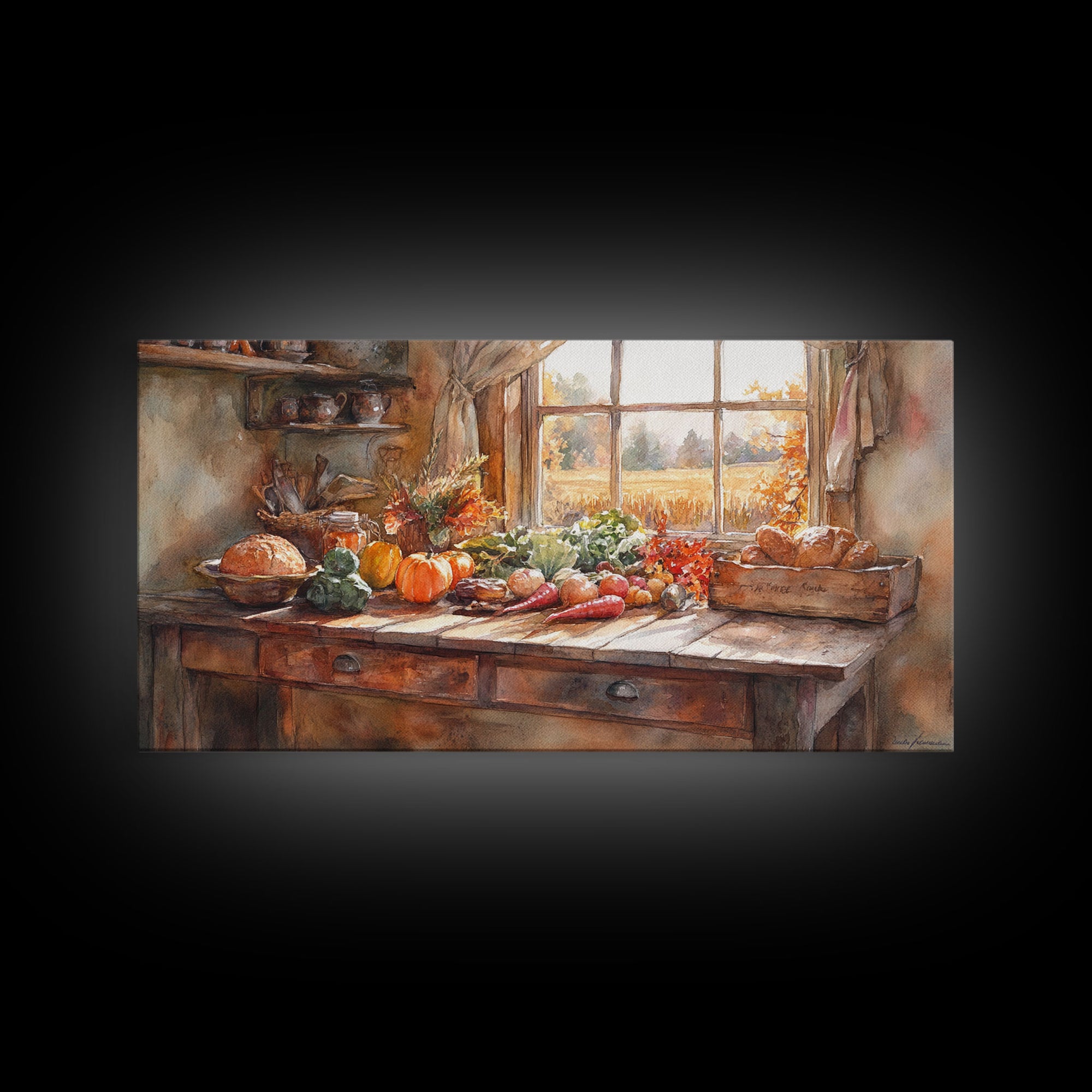 Autumn farmhouse scene art, seasonal wall decor, vintage fall wall art, rustic autumn home decor, gift idea, framed canvas print