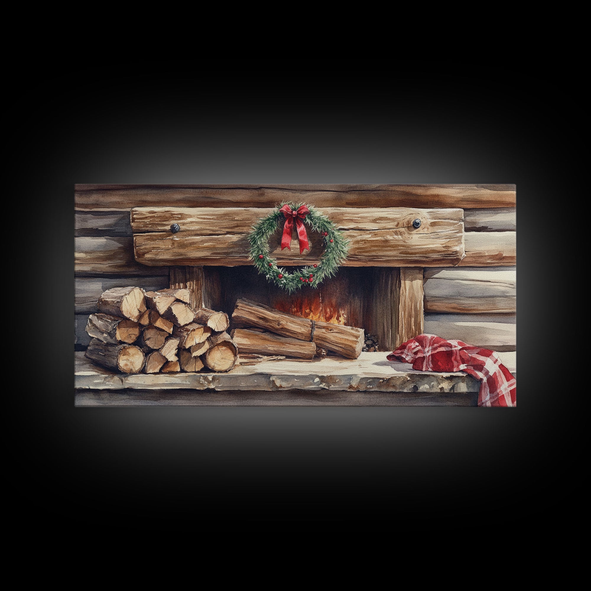 Cozy Cabin Fireplace Christmas Canvas Print | Rustic Christmas Wall Art | Holiday Home Decor | Christmas Mantle Decor | 2024 Christmas Gift