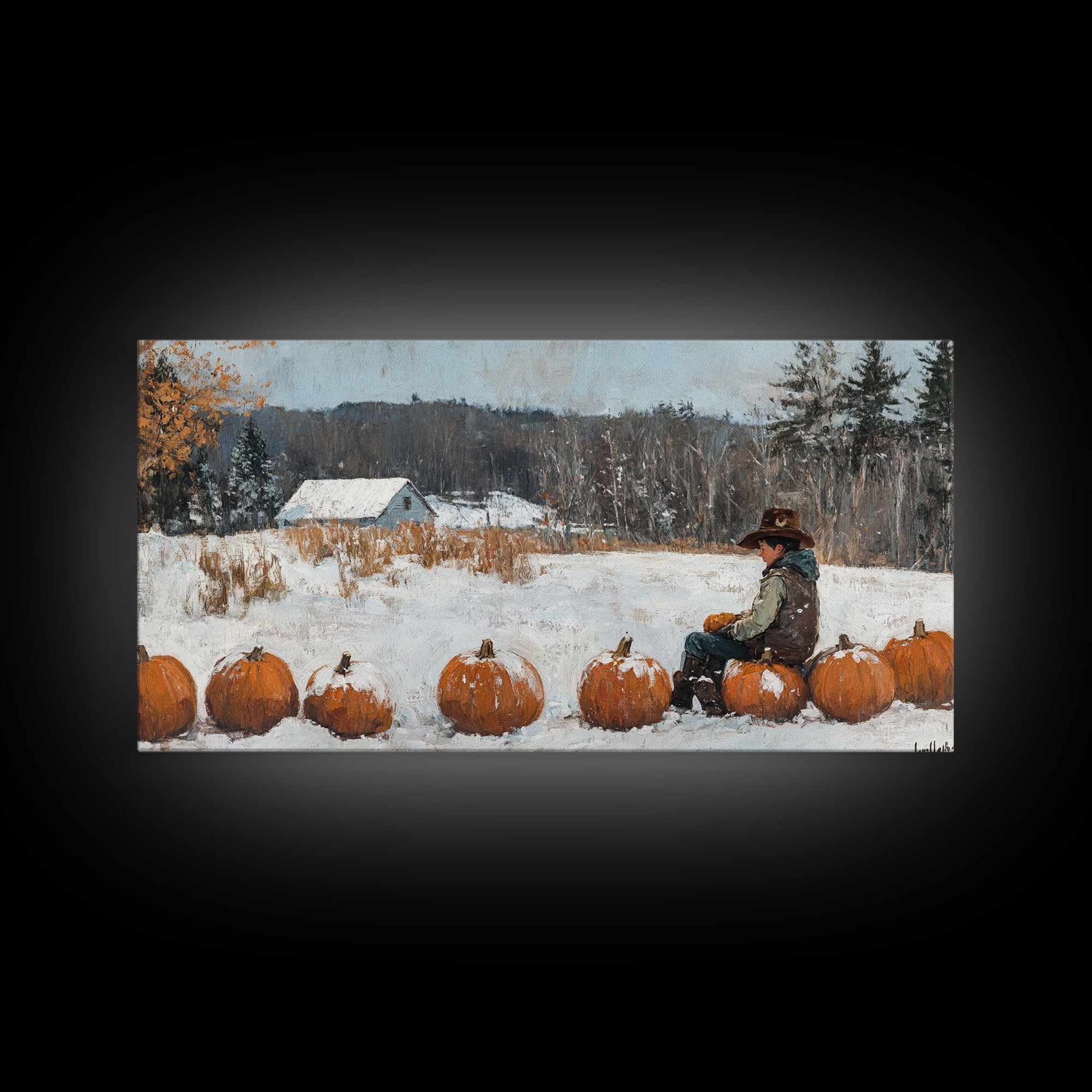 Cowboy Sipping Coffee Autumn Decor Framed Canvas Print Perfect Above Sofa Wall Art Western Home Decor Moody Fall Artwork Rustic