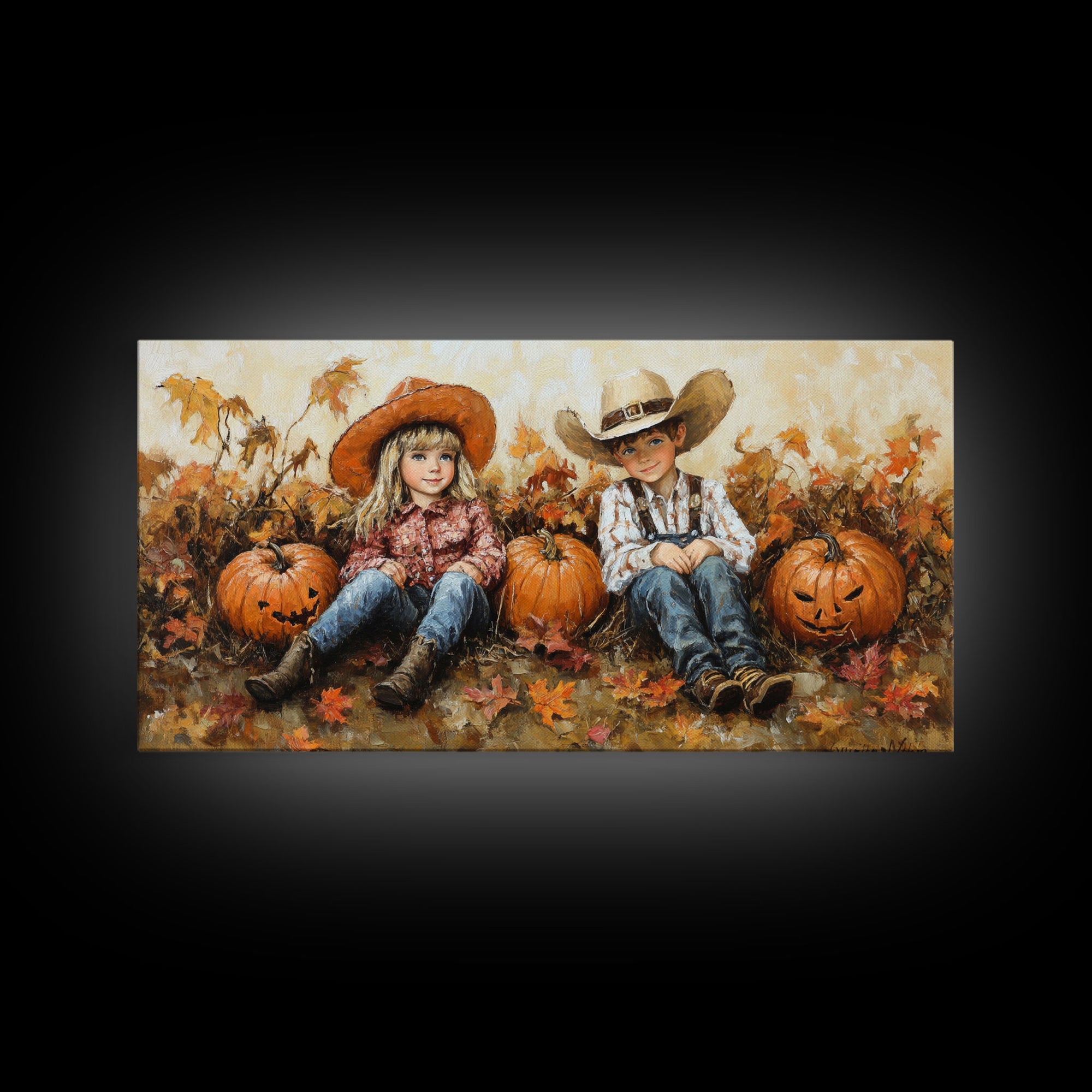 Framed Canvas Print Cowboy On Horse Overlooking Fall Mountain Peaks Western Horse Rider Autumn Scenic Wall Art Fall Colors