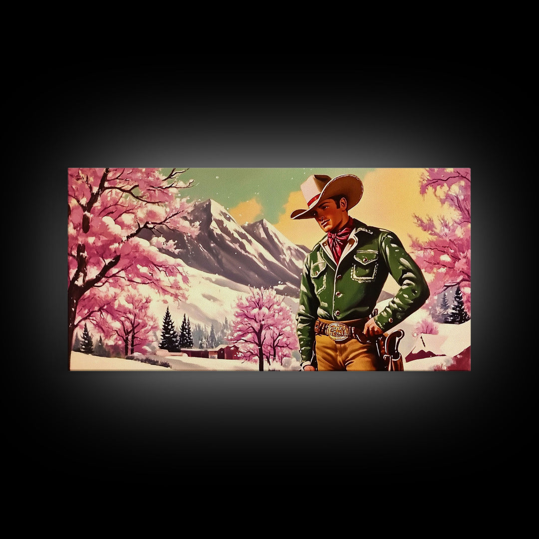 Retro Framed Canvas Print of a woman in a white dress standing next to a vintage pink truck, holiday wall art gift ideas any space