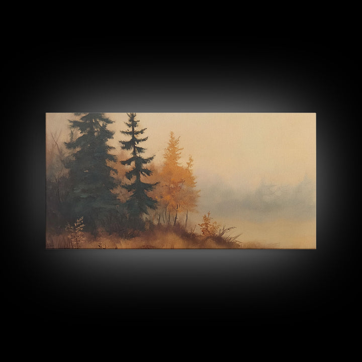 Leaves In Autumn, Framed Canvas Print, Watercolor Landscape Painting, Fall Centerpiece Wall Art