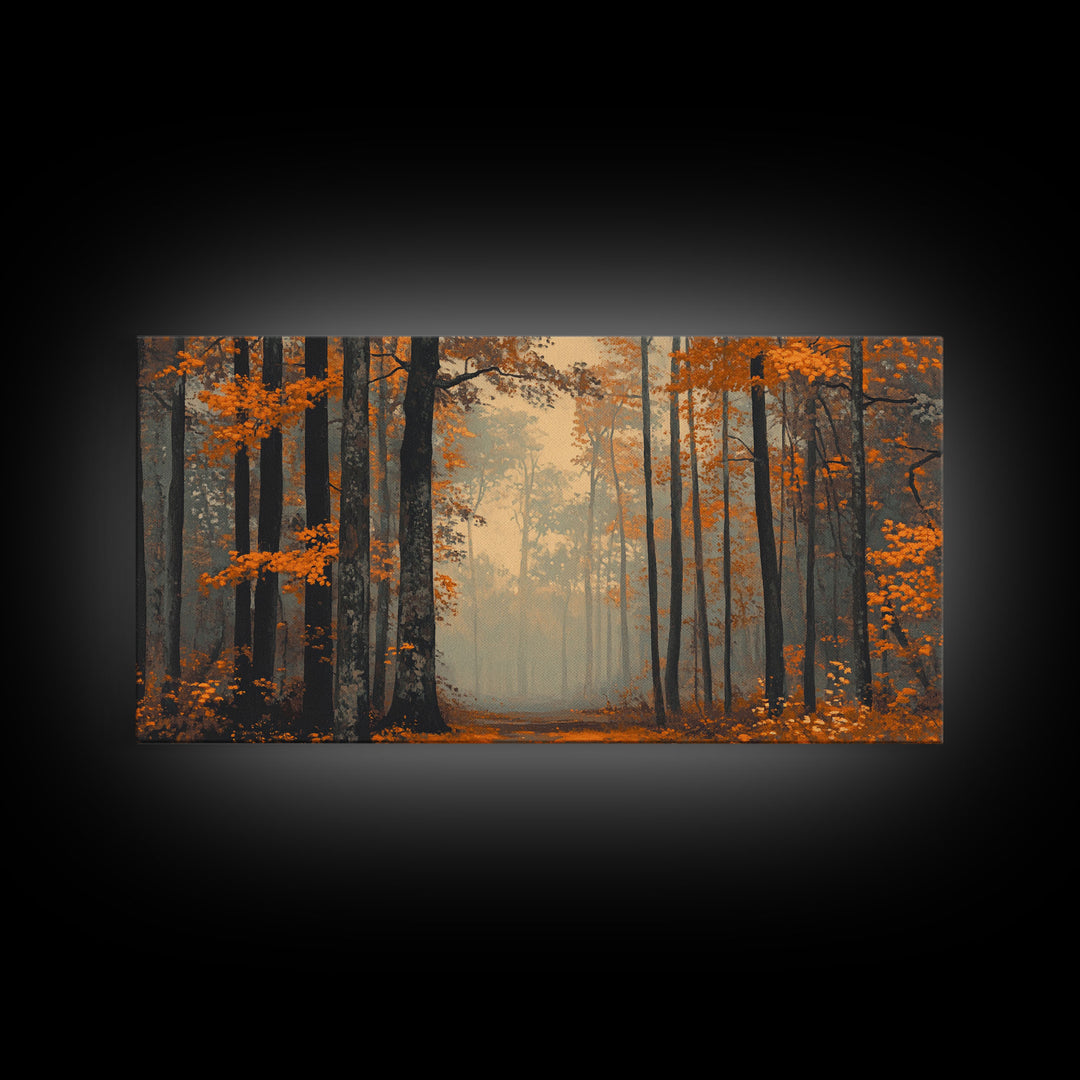 Country Cottage Framed Canvas Print with Autumn Foliage, Ideal Seasonal Decor or Fall Gift for Home and Office Wall Art