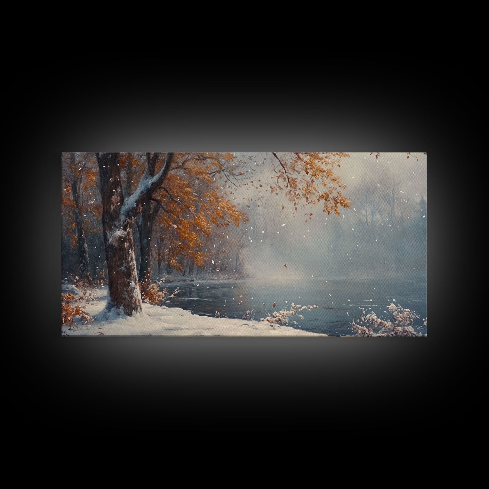 Autumn Lake Scene Framed Canvas Print with Fall Colors, Ideal Seasonal Wall Art or Gift Idea for Nature Lovers and Home Decor
