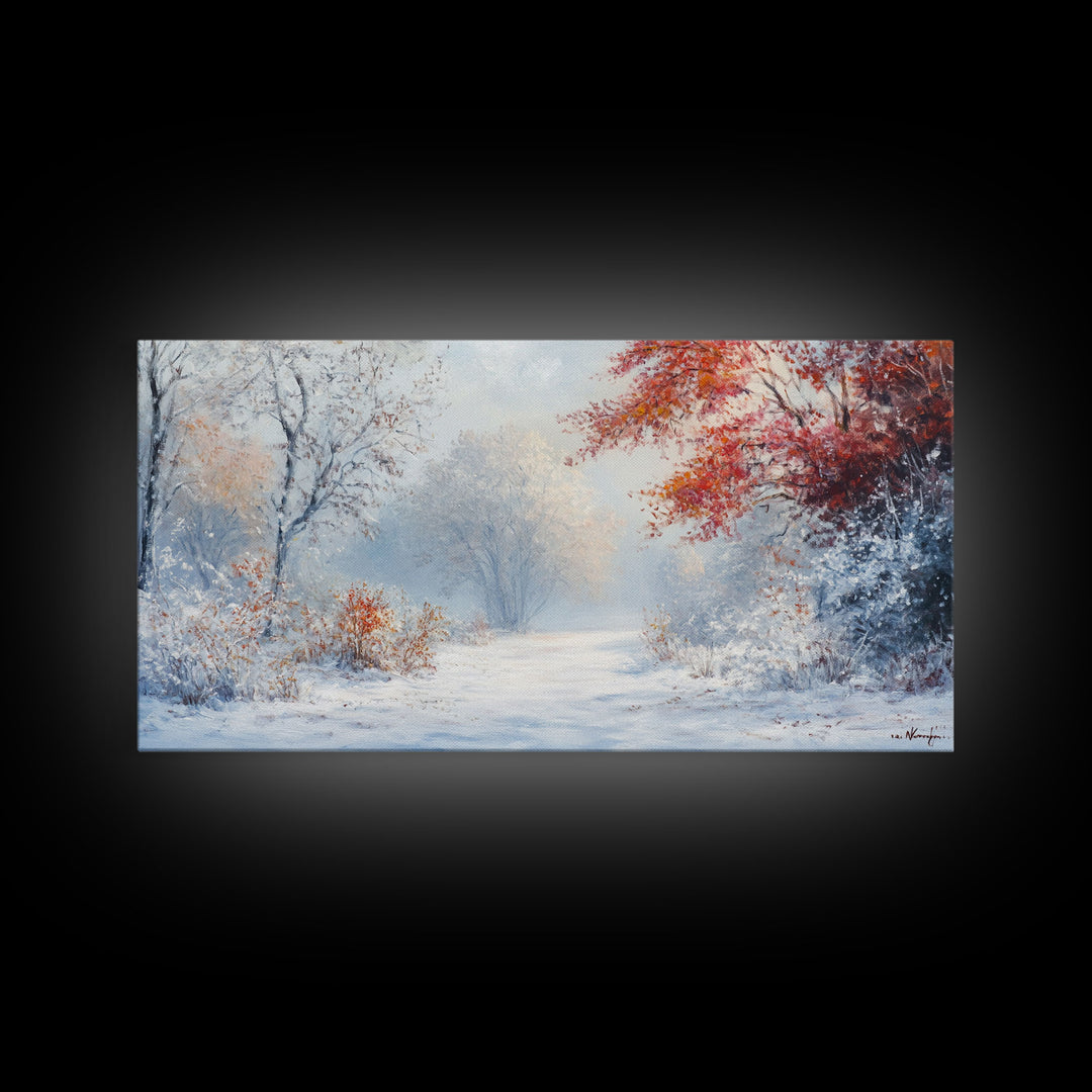 Cozy Cabin in the Snow Framed Canvas Print, Ideal Christmas Holiday Wall Art for Winter Wonderland Decor and Festive Home Interiors