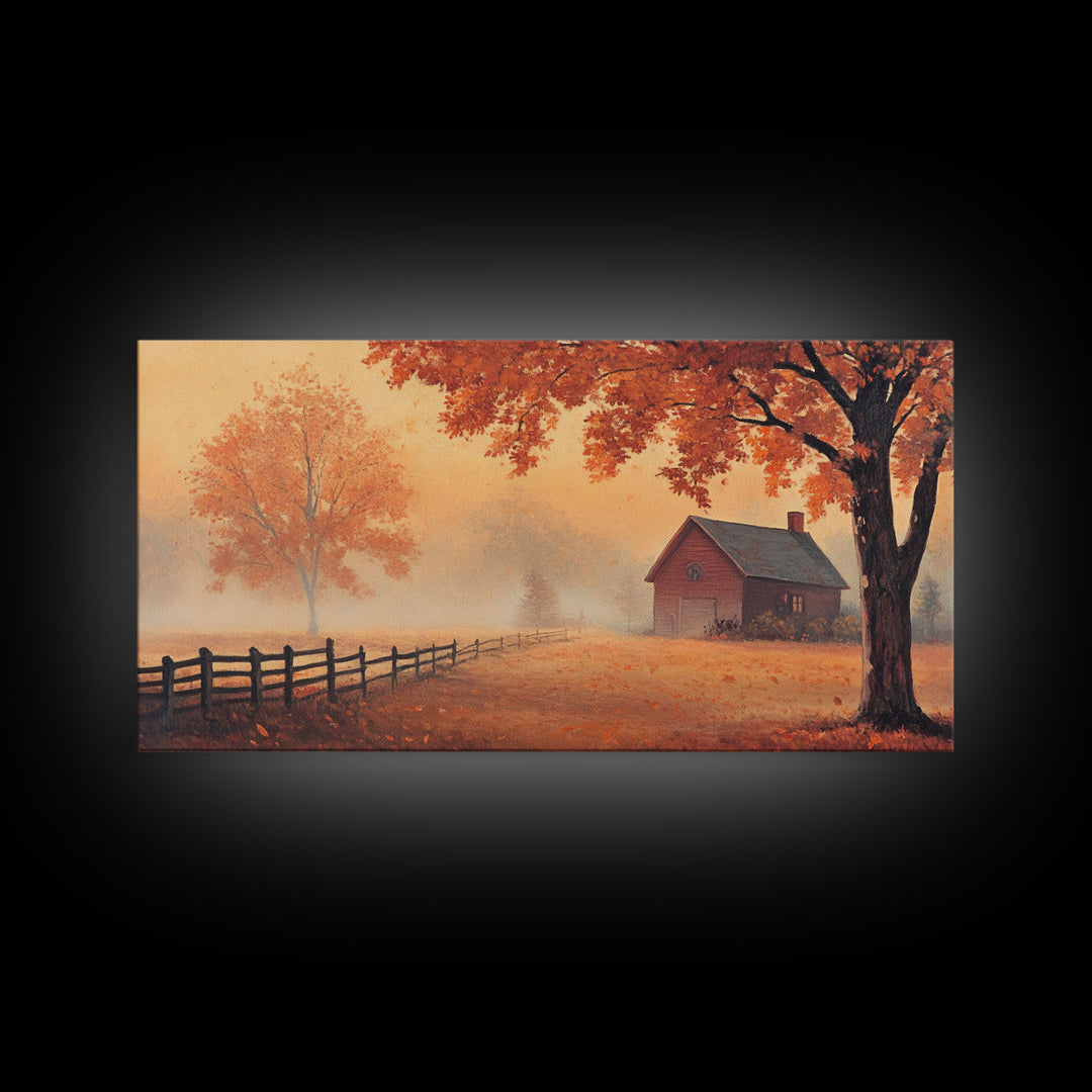 Rustic Barn Painting, Framed Canvas Print, Farmhouse Decor, Farmhouse Wall Art, Vintage Style Fall Barn Landscape Painting, Original Artwork