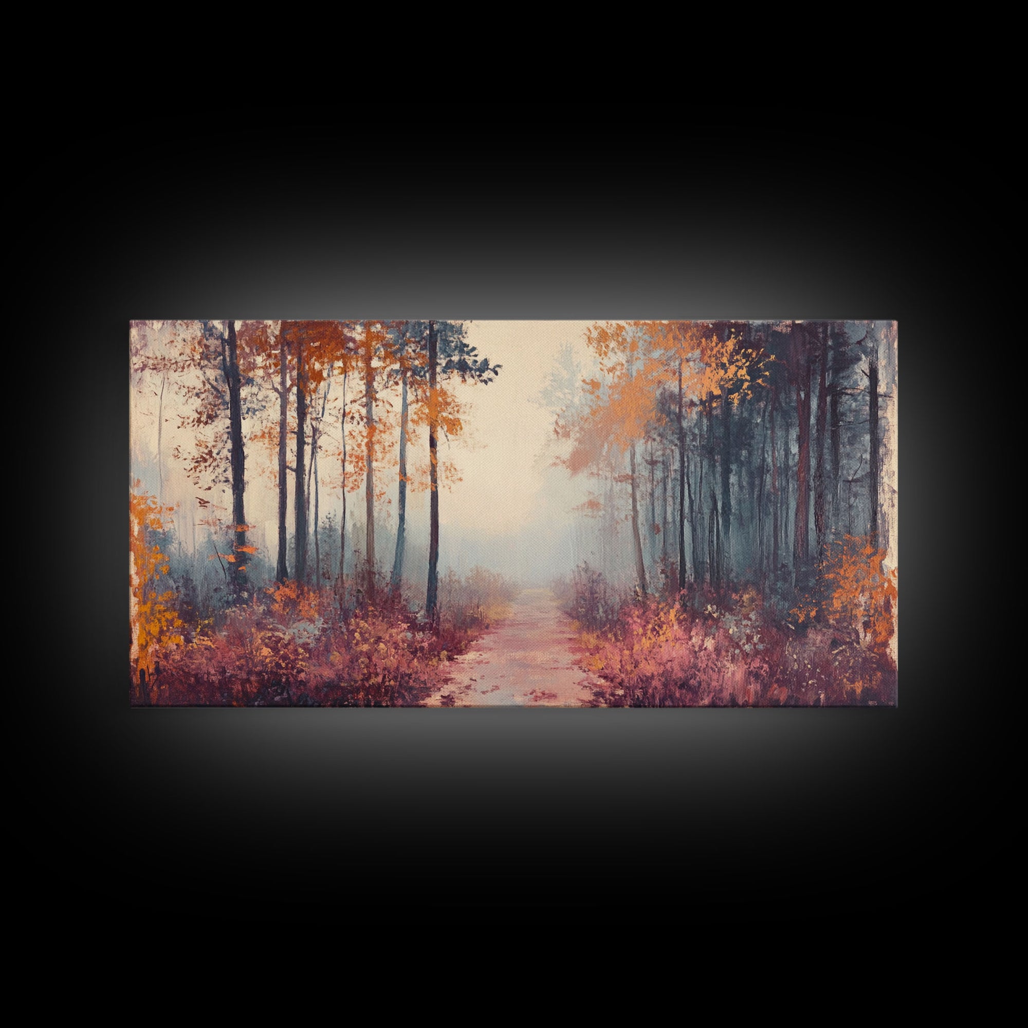 Misty Autumn Woods Framed Canvas Print, Moody Fall Pathway Art, Fall Home Decor, Modern Farmhouse Seasonal Wall Art, Holiday Gift Idea