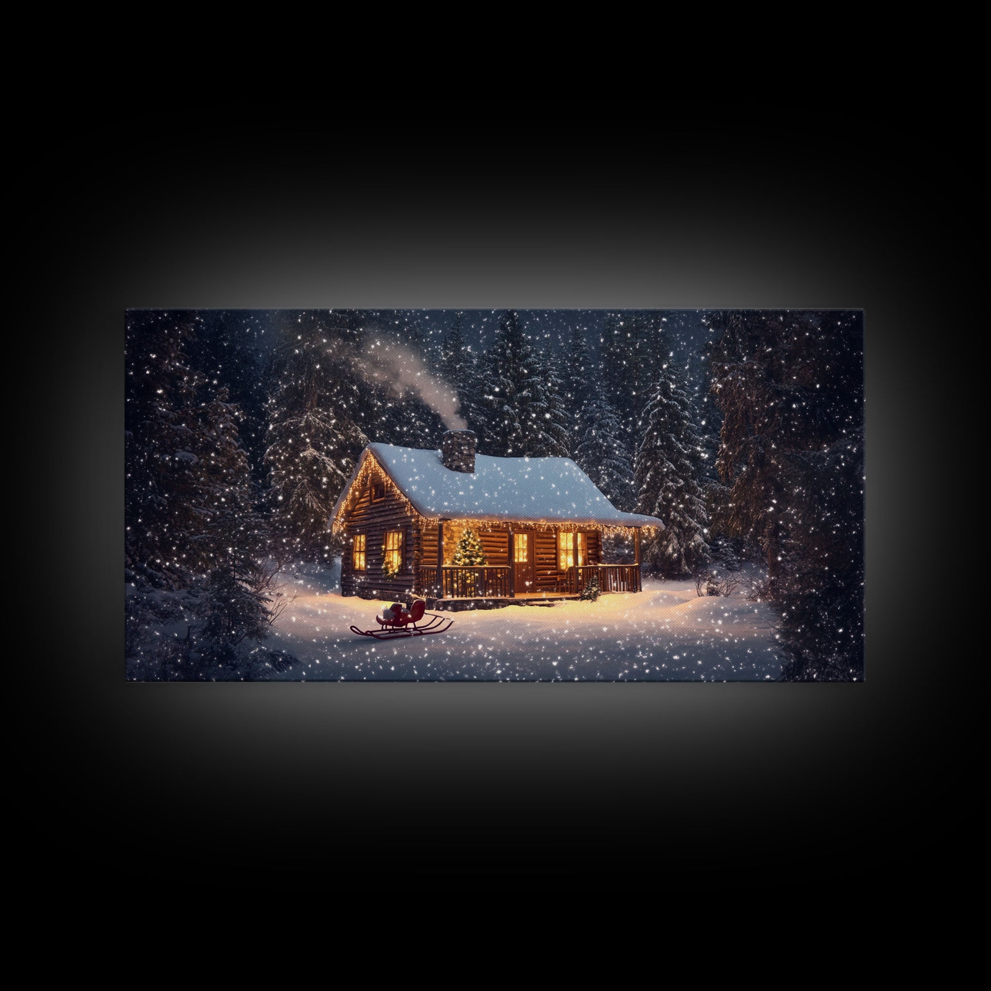 Cozy Cabin in Snow Framed Canvas Print, Winter Wonderland Scene Art, Rustic Christmas Decor, Holiday Wall Art, Seasonal Gift Idea