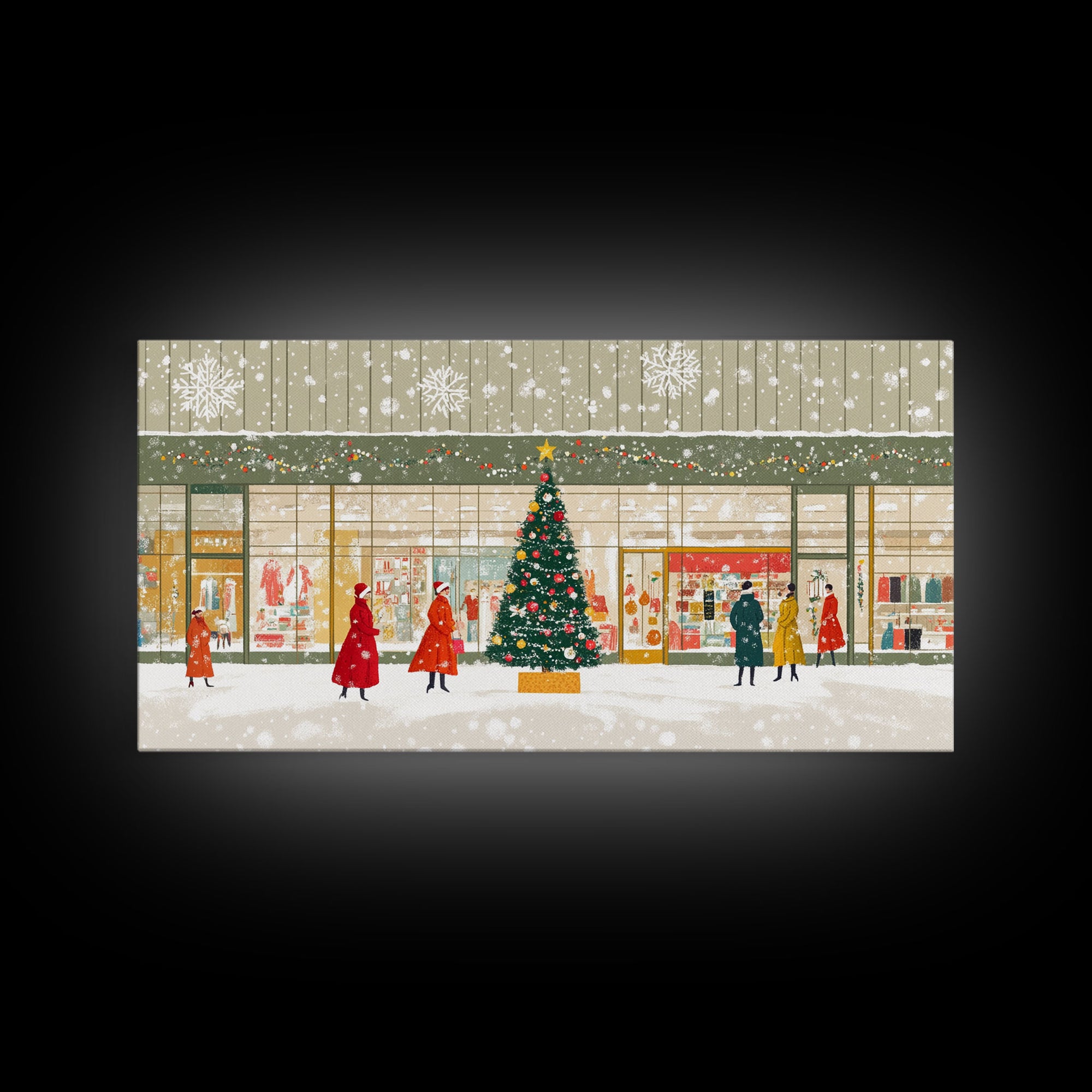 Christmas Tree Shopping Framed Canvas Print, Retro Holiday Scene Art, Vintage Christmas Decor, Christmas Vacation Wall Art, Holiday Gift