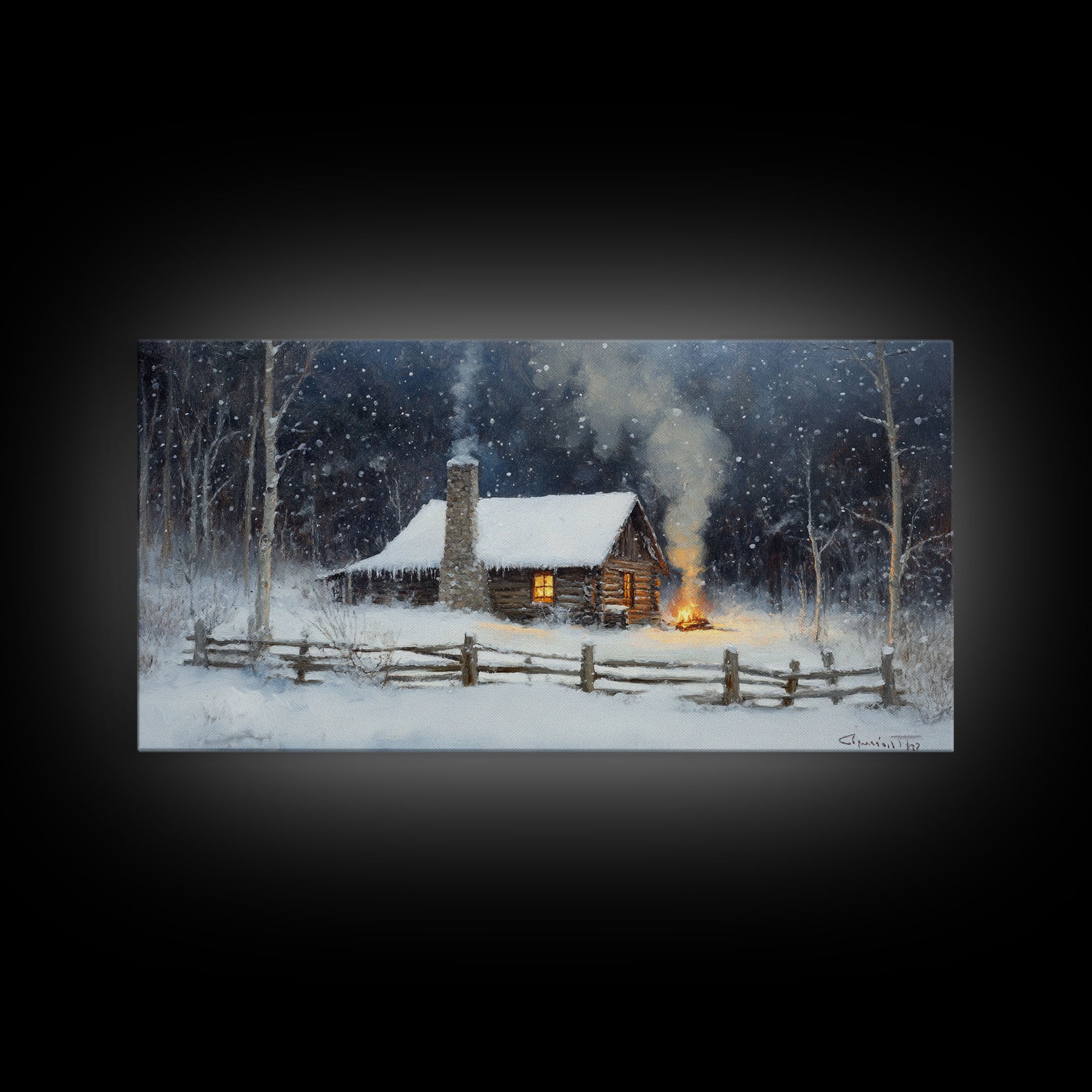 Rustic Cabin in Snow Framed Canvas Print, Cozy Winter Wonderland Art, Best Gift Idea for Christmas Wall Art, Vintage Holiday Decor