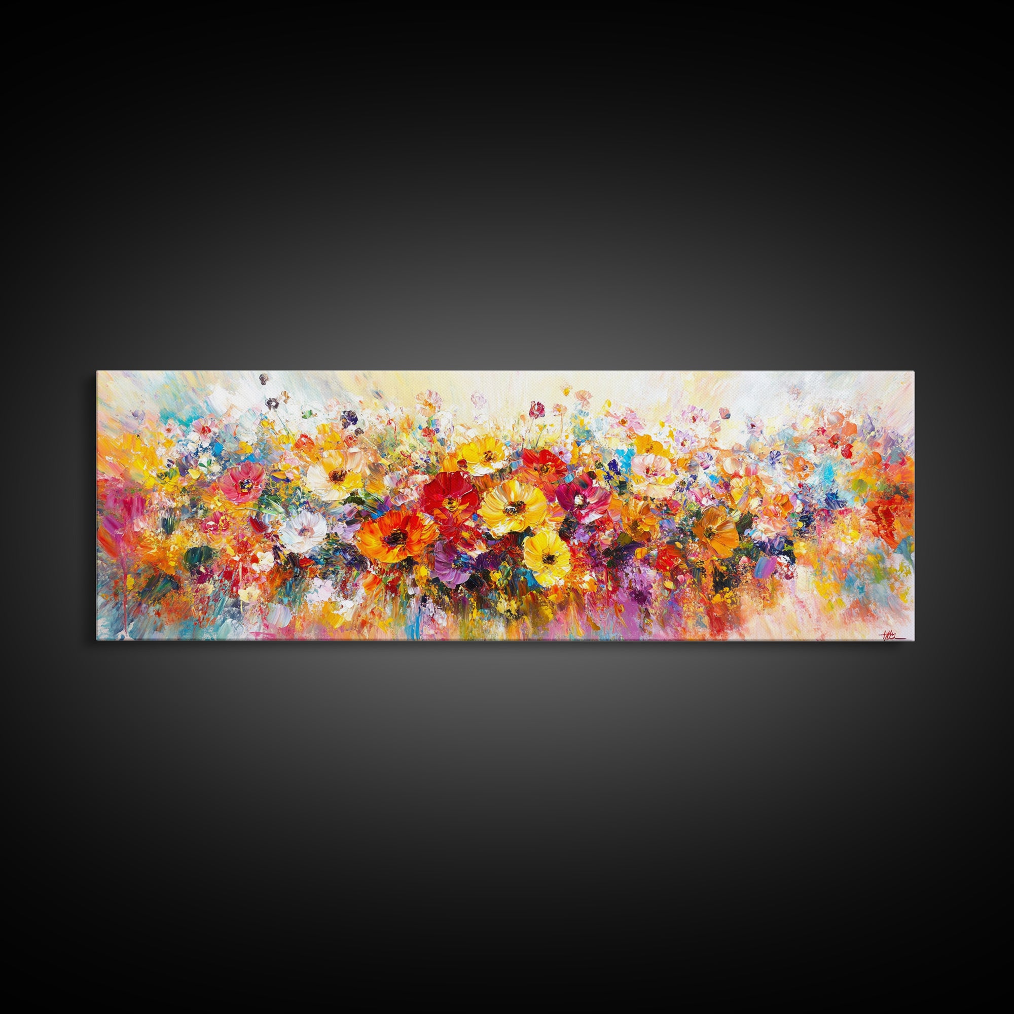 Panoramic Wildflowers Canvas Print, Wood Framed Wall Art, Beautiful Ultra-Wide Wall Art, Original Flower Painting, Floral Art, Botantical Wall Art