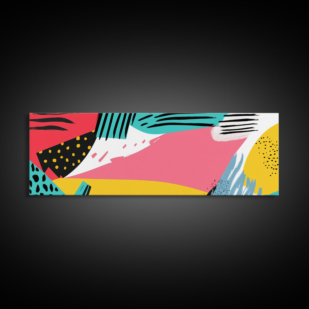 90s Inspired Abstract Retro Wall Art, Canvas Print, Cheetah Print Polka Dots, Geometric Wall Art, Pink and Turquoise and Black Wall Art