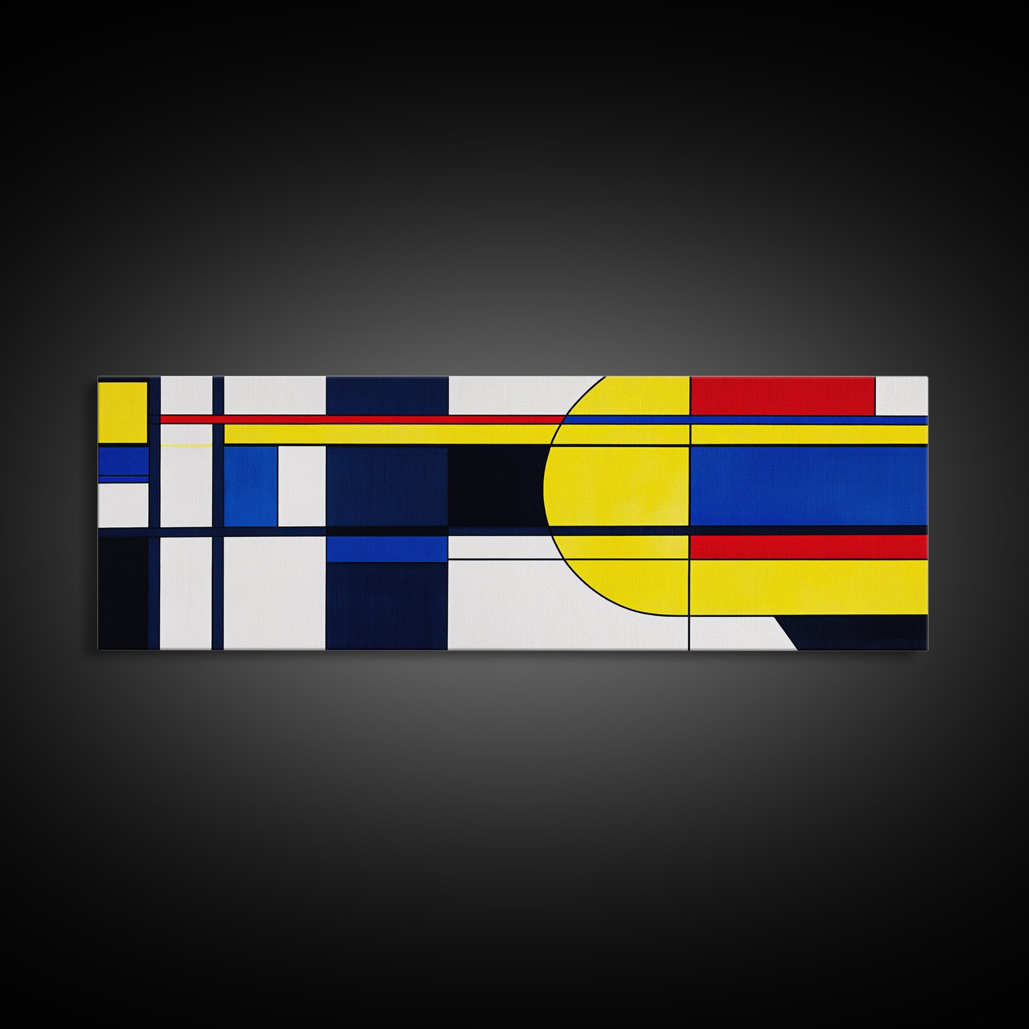 Blue, Yellow and Red Abstract Cubism Art, Framed Canvas Print, Modern Art, MCM Inspired Home Decor