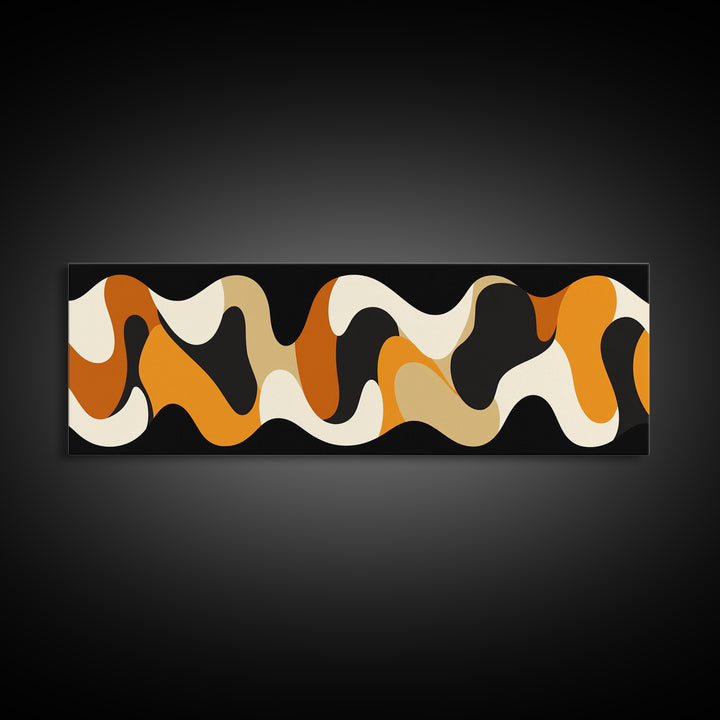 Amber Waves - Framed Canvas Print - Boho Abstract Wall Art - Modern Home Decor - MCM Style Black Background Wall Art