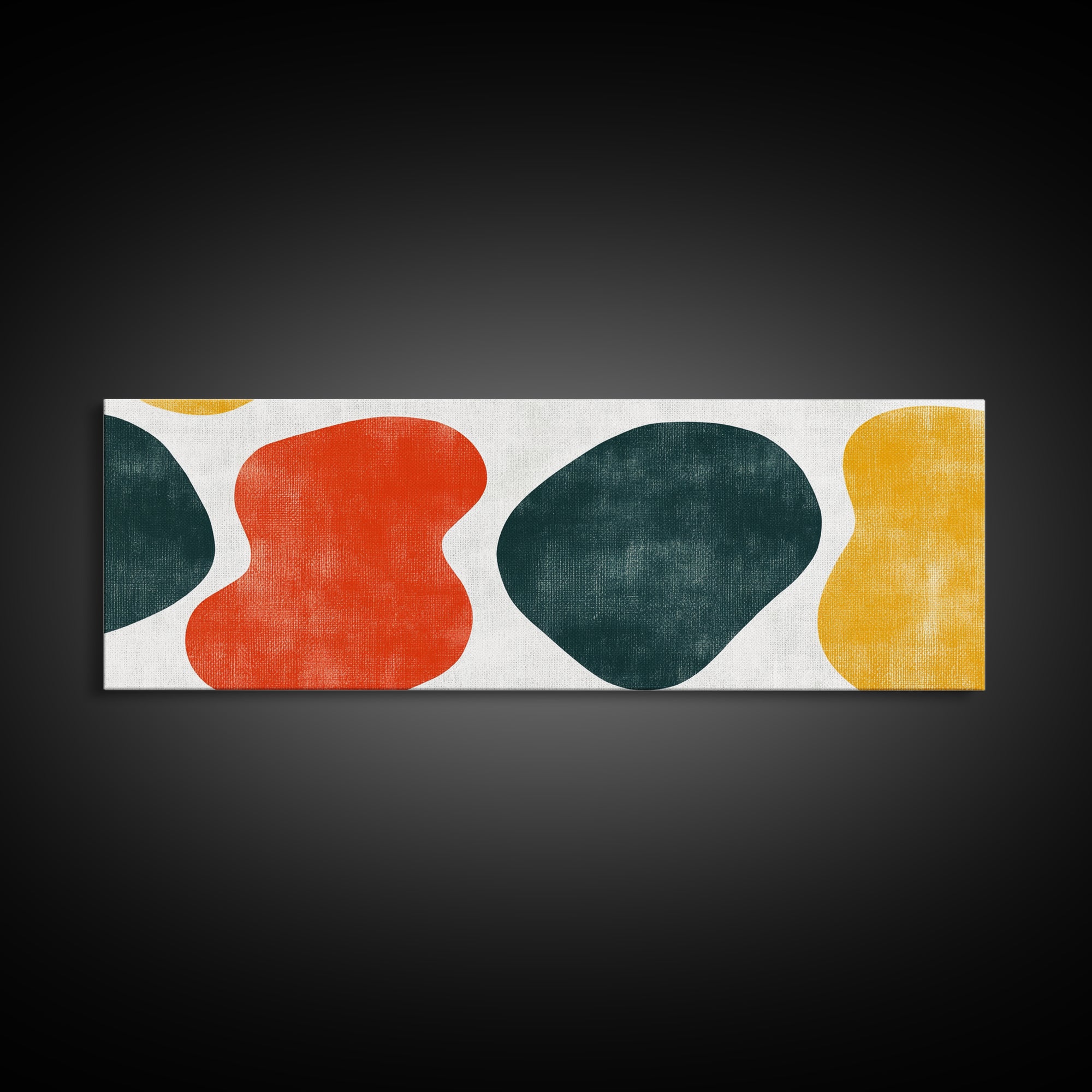 Navy Blue and Orange Splotches, Framed Canvas, Mid-Century Modern Abstract Wall Art, Wood Frame, Ready To Hang