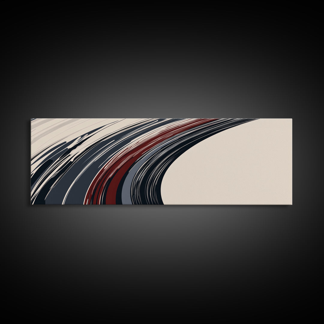 Abstract Line Art - Grey, Black and Brown Lines - Framed Canvas Print - MCM Style Abstract Wall Art, Extra Wide Art