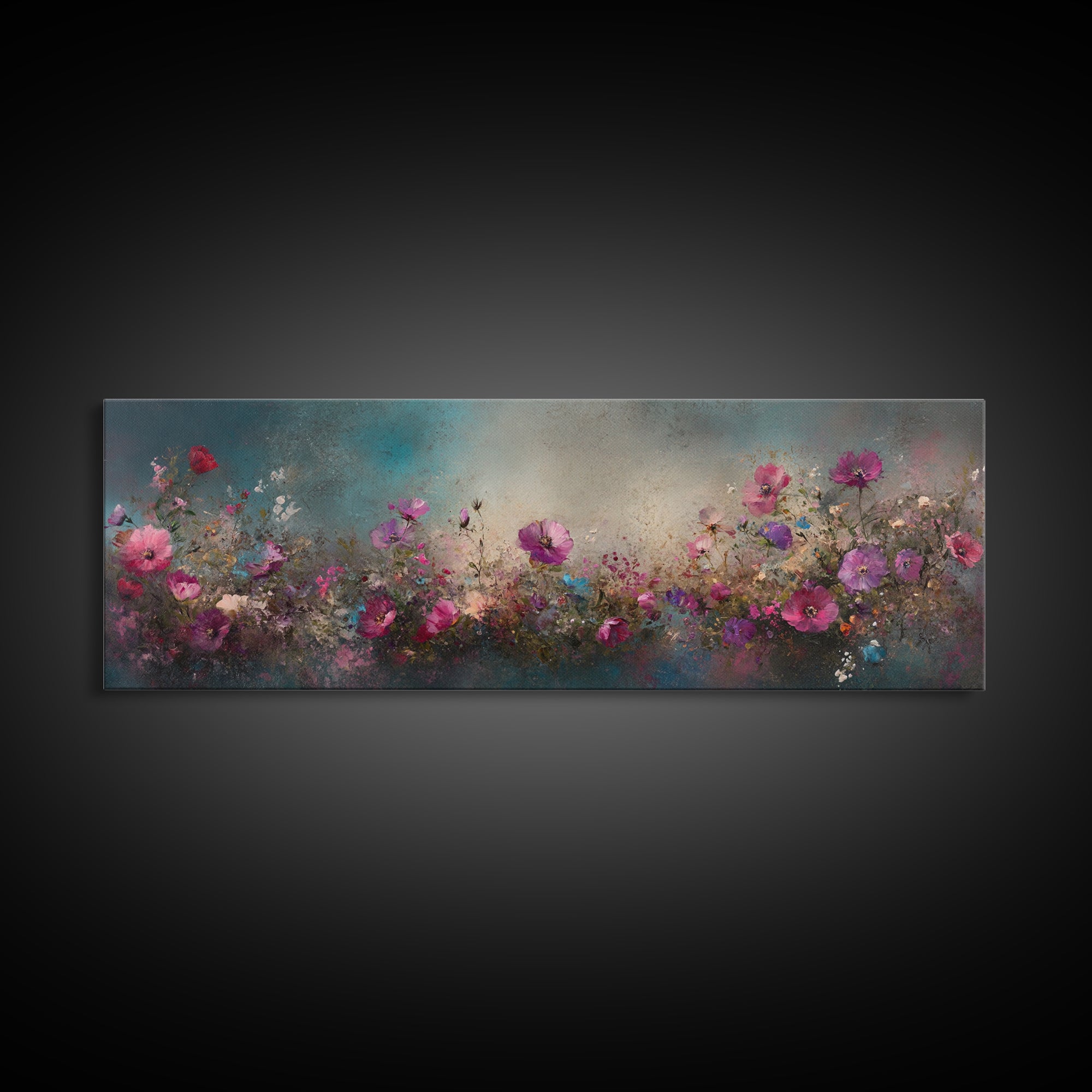 Abstract Pink Flower Painting Print, Wood Framed Wall Art, Flowers Wall Art, Vintage Landscape Wildflowers Painting