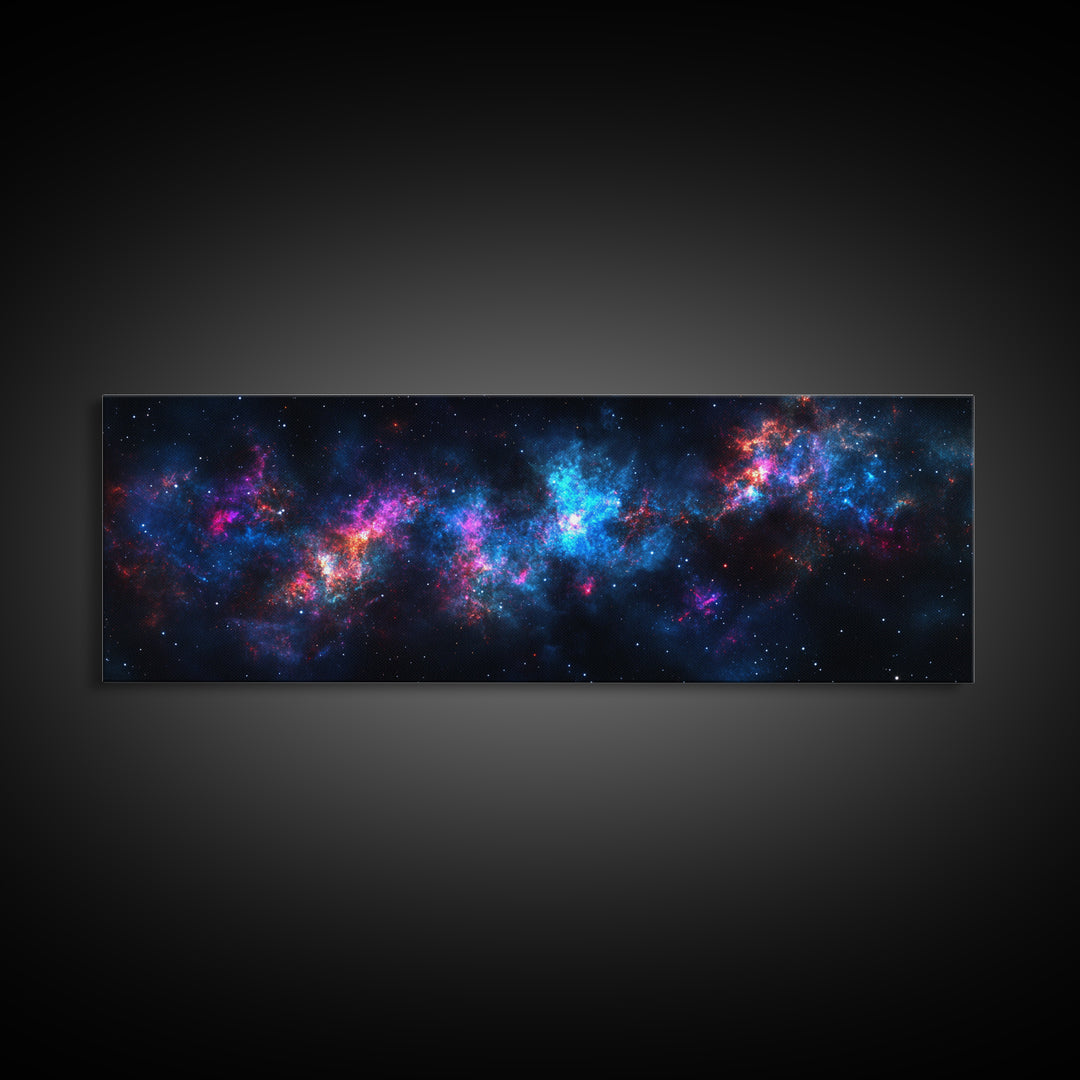 Galaxy Print Wall Art, Space Decor, Scifi Wall Art Framed Canvas Print, Universe and Stars Panoramic Wall Art