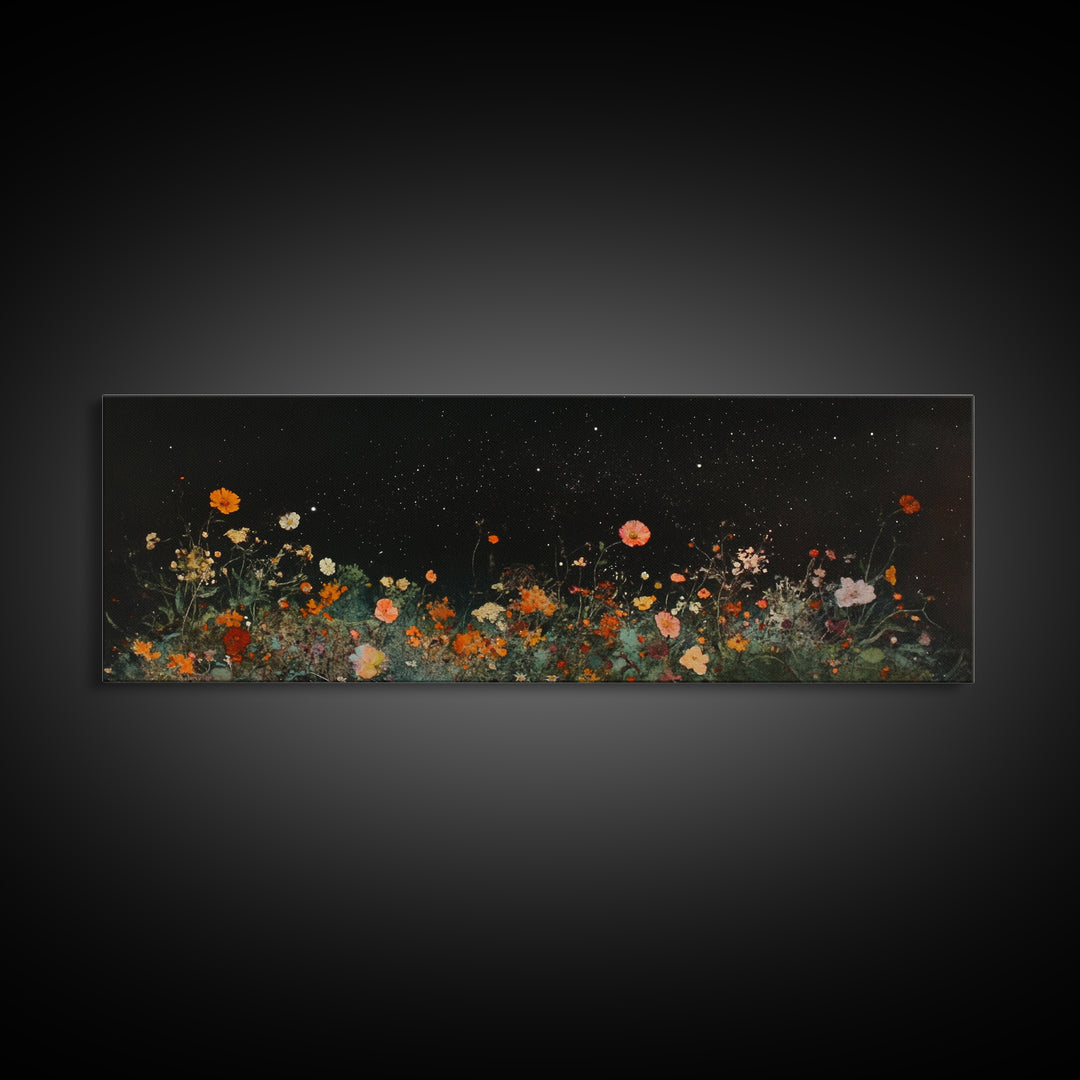 Bunch of Wild Flowers Under a Starry Night Sky, Boho Farmhouse, Eclectic Decor, Kitsch Wall Art, Modern Farmhouse Wall Art