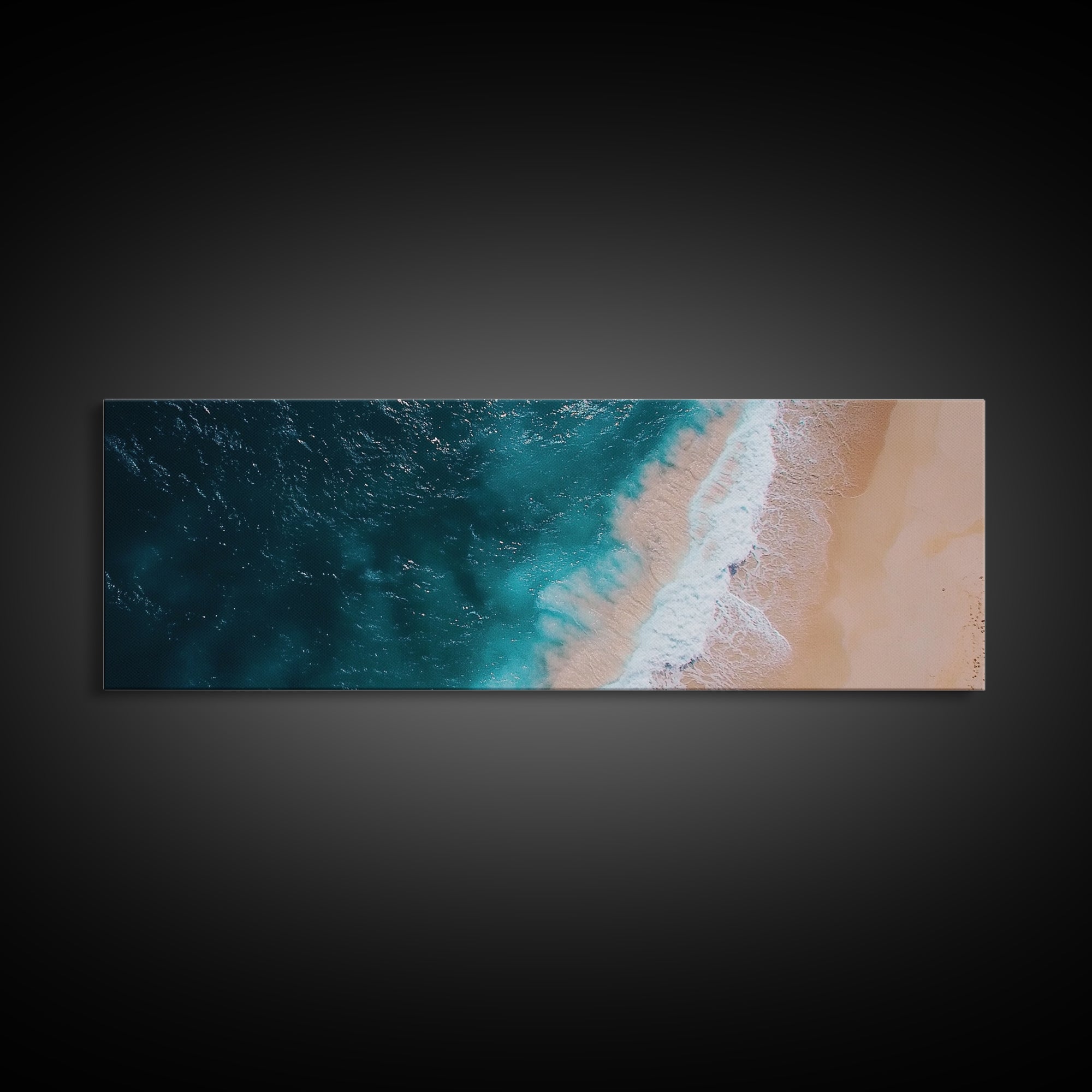 Bird's Eye View Of The Beach, Framed Canvas Print, Nautical Seascapes Decor, Panoramic Extra Wide Wall Art