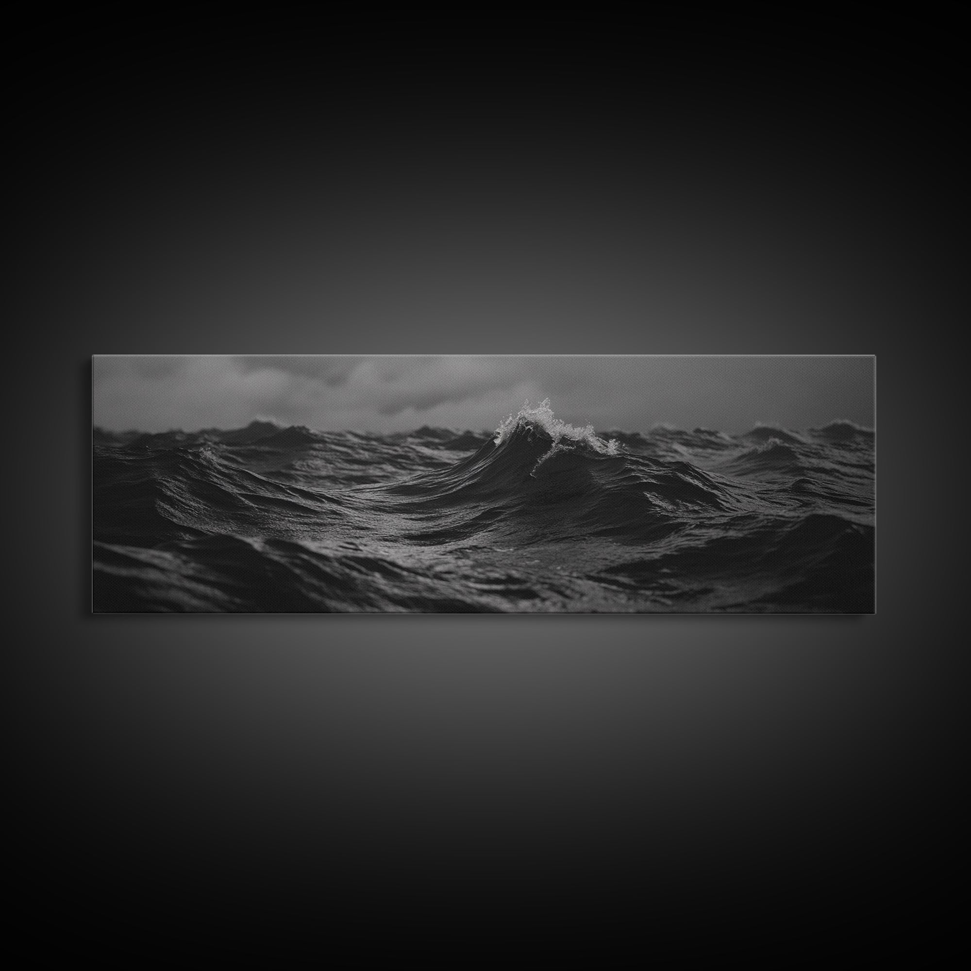 Black and White Ocean Photography Style Print, Panoramic Wall Art, Wood Framed Canvas Art, Seascapes, Nautical Decor
