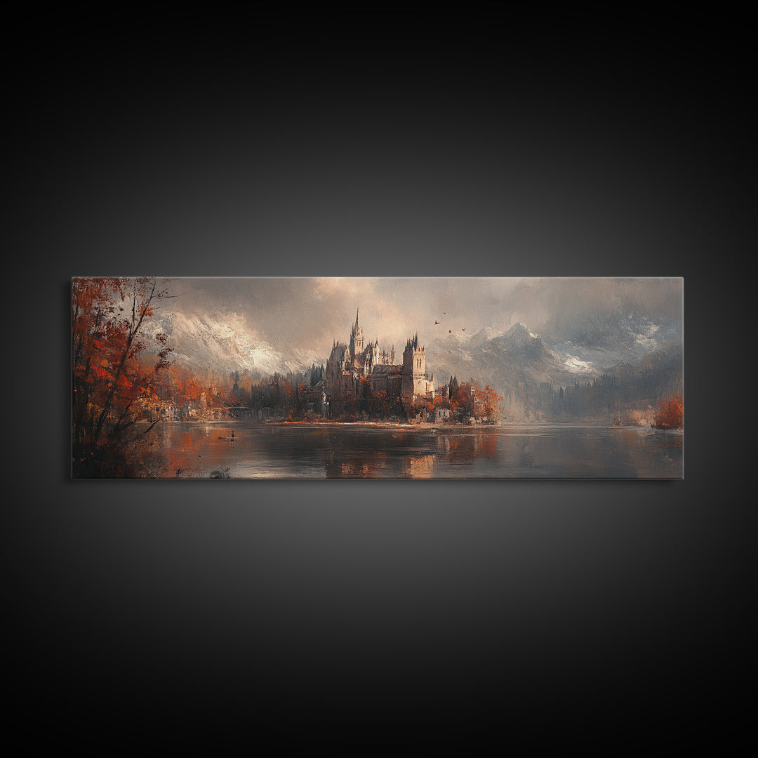 Dark Moonlit Gothic Castle, Framed Canvas Print, Dark Fantasy Painting, Dark Academia, Ready To Hang Art, Moody Decor