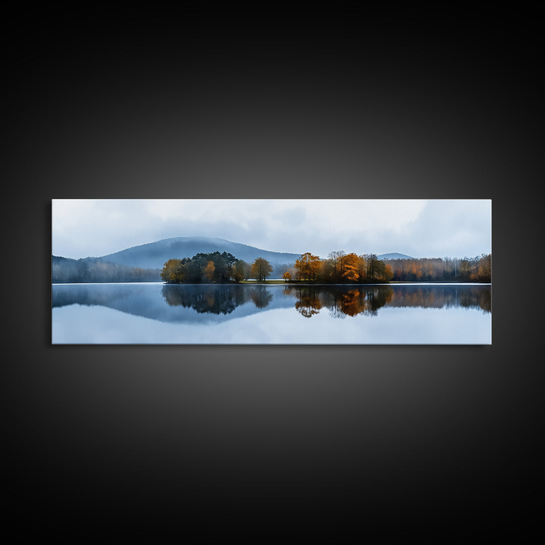 Calm - Reflections In The Lake On An Overcast Day - Panoramic Print - Original Painting Print - Landscape Oversized Painting Art