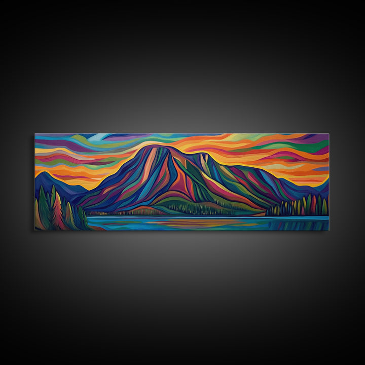 Abstract Mountain Painting Print, Stained Glass Style Art, Surrealist Landscape Painting, Abstract Landscape Painting Wall Art