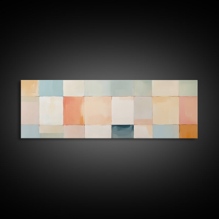 MCM Style Abstract Square, Framed Canvas Print, Mid-Century Modern Wall Art, Pastel Colors, Large Horizontal Wall Art Print