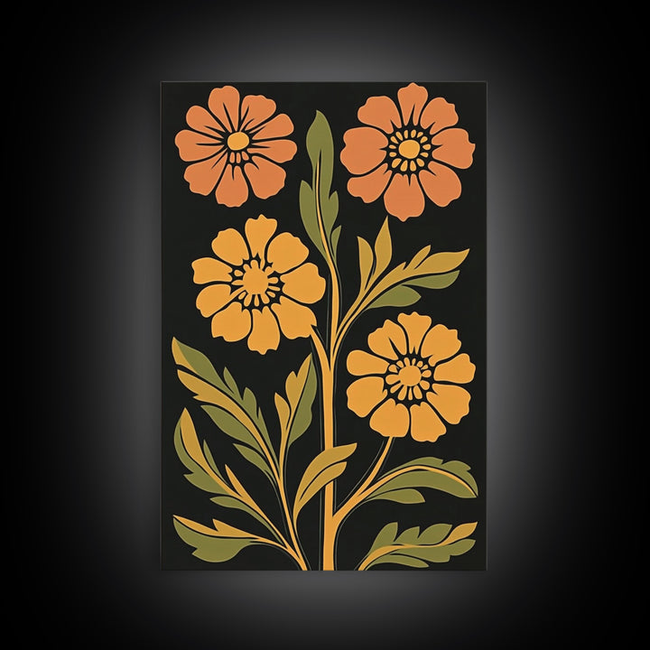 Abstract Geometric Flowers, Minimalist Botanical Floral Canvas Wall Art Print, Mid Century Modern Boho Decor, Neutral Subdued Flower Art