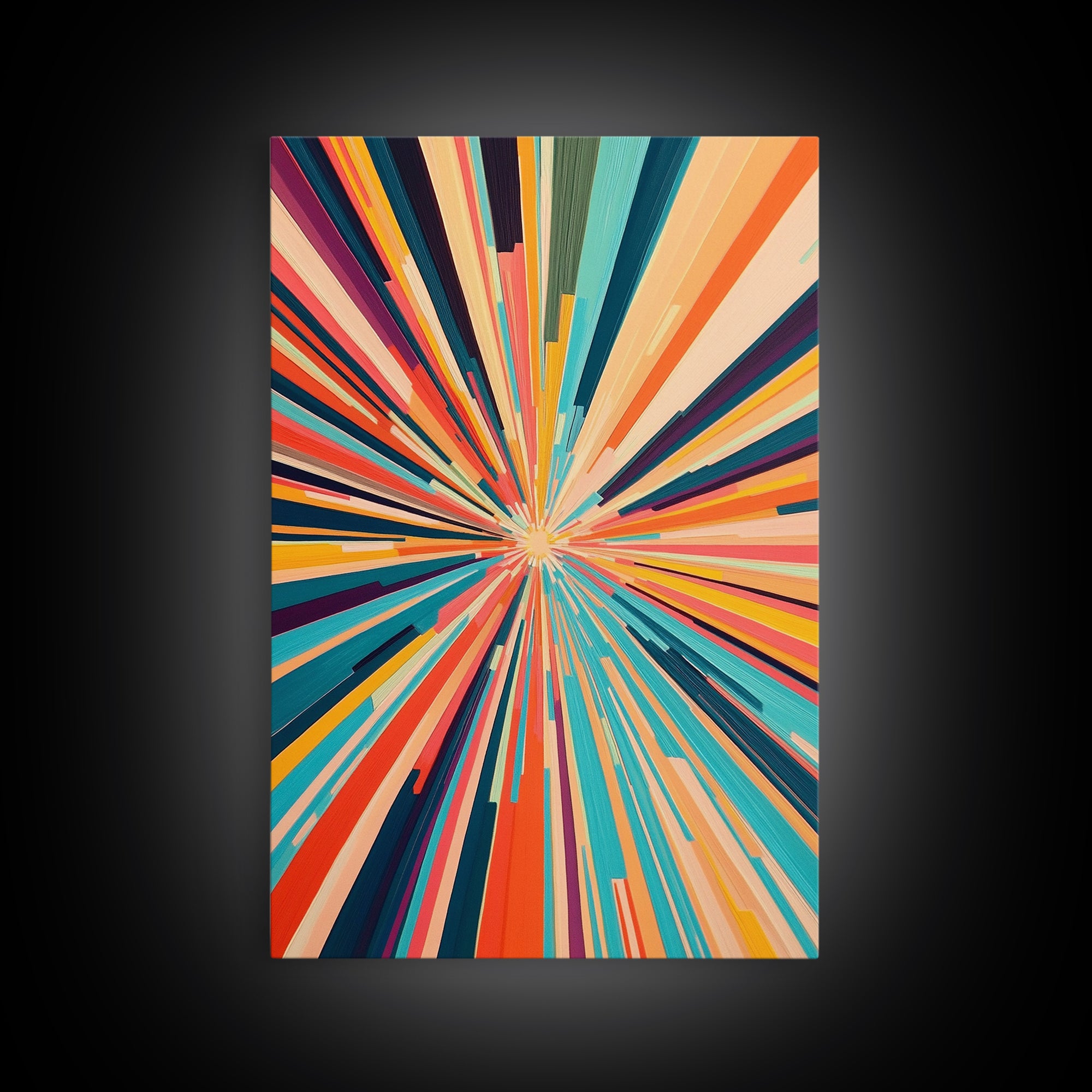 MCM Mid Century Modern Retro Canvas Print Modern Wall Art Narrow Vertical Geometric Home Decor Art in Teal, Coral Yellow