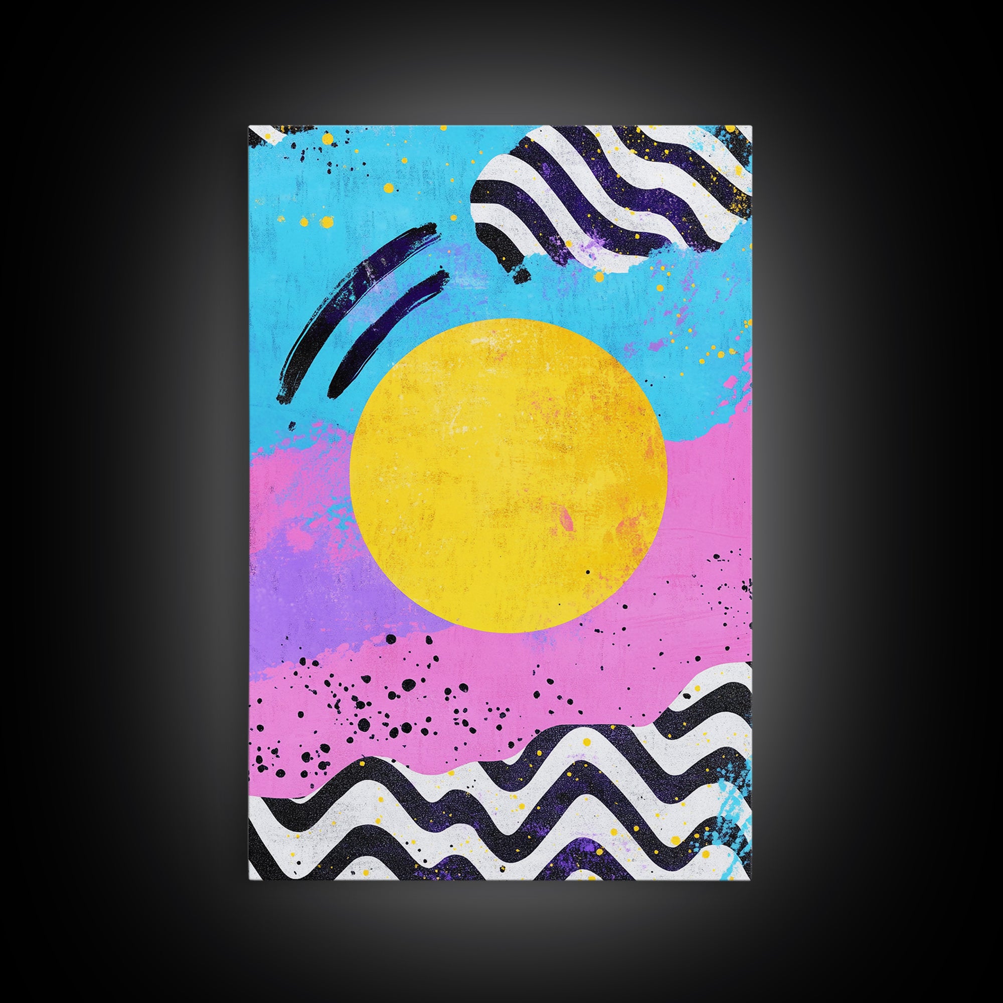 Pink and Turquoise Sunset, Preppy Wall Art, Framed Canvas Print, Feminine Dorm Room Preppy Wall Art, Apartment Decor