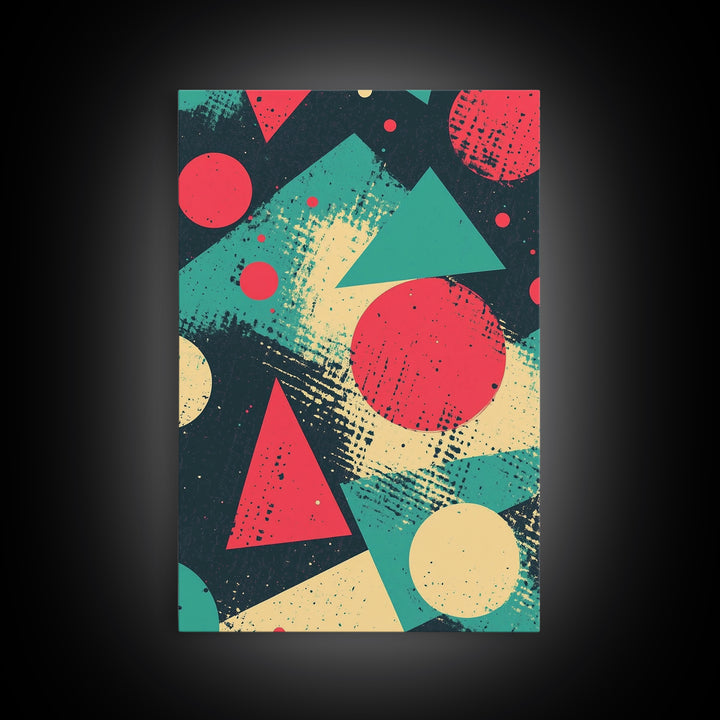 Circles And Triangles, Canvas Print, Retro Abstract Art, Midcentury Modern Style Home Decor, Turquoise Red and Black Wall Art