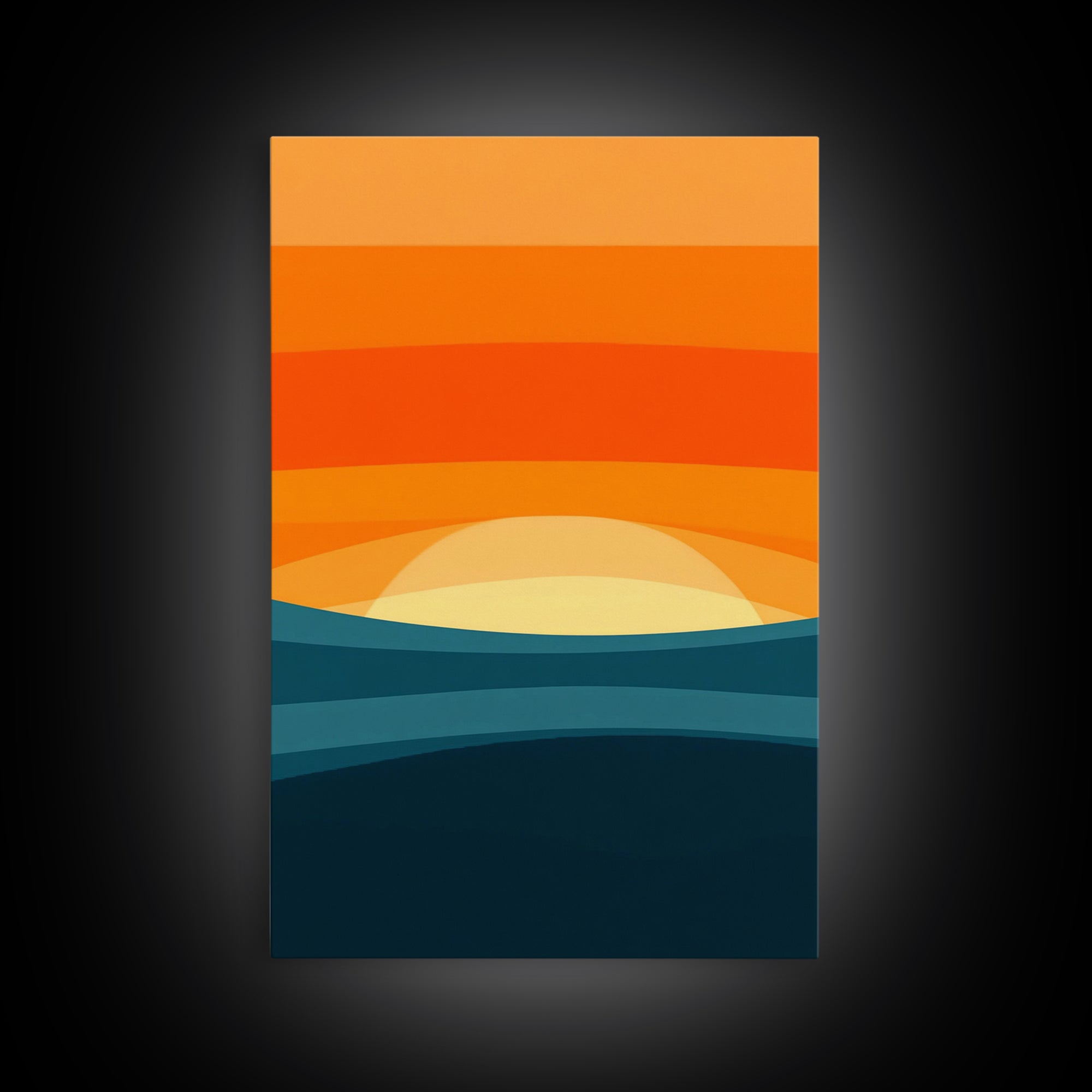 Art Deco Sunset Framed Canvas Print, MCM Style Wall Art Living Room Decor, Abstract Modern Art
