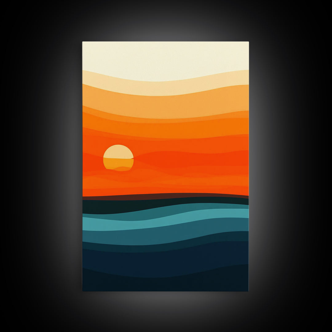 Abstract Sunset Over The Ocean Art Deco Style Wall Art Canvas Print, Beautiful Wall Art, Vertical Living Room Decor