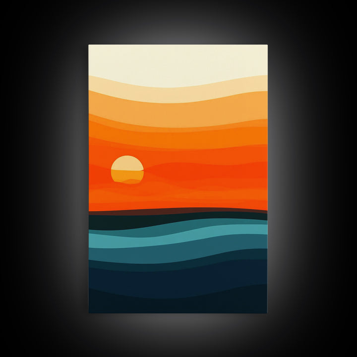Abstract Sunset Over The Ocean Art Deco Style Wall Art Canvas Print, Beautiful Wall Art, Vertical Living Room Decor