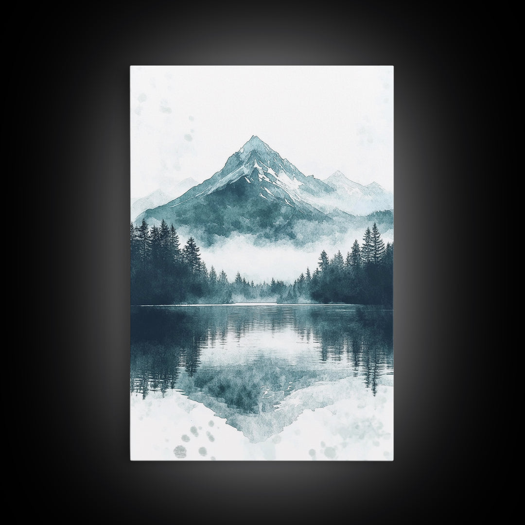 Fog In The Mountains, Framed Canvas Print, Pacific Northwest, Cascade Mountains, Emerald Green Landscape Painting, Boho Decor