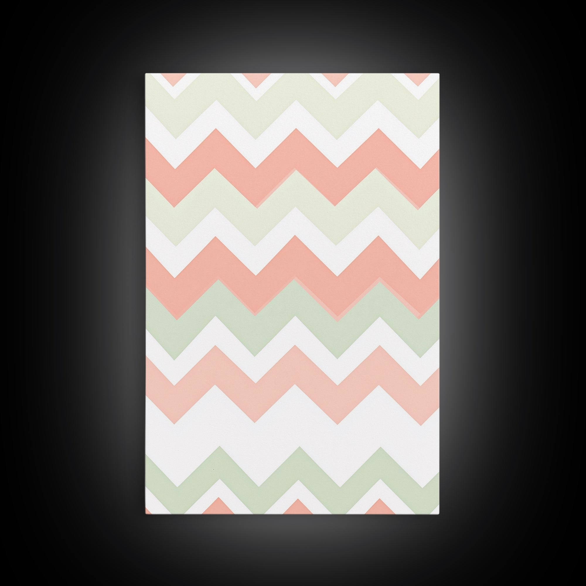 Pink and Mint Green Chevrons, MCM style Mid Century Modern Home Decor, Framed Canvas Print, Whimsical Wall Art