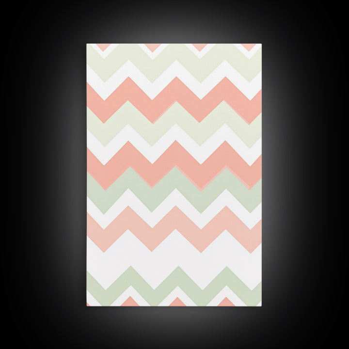 Pink and Mint Green Chevrons, MCM style Mid Century Modern Home Decor, Framed Canvas Print, Whimsical Wall Art